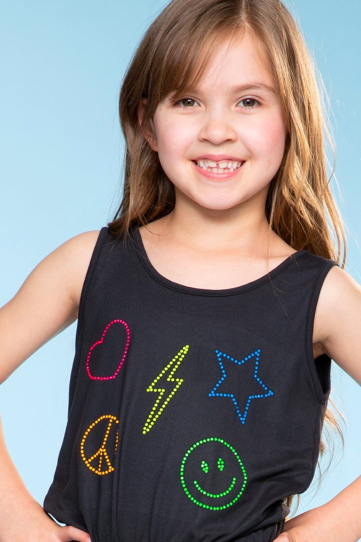 Simply Soft Tank Romper - Denim Rainbow Graffiti