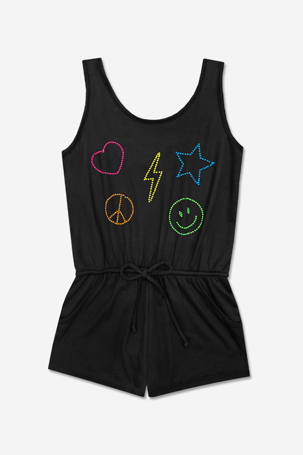 Simply Soft Tank Romper - Denim Rainbow Graffiti