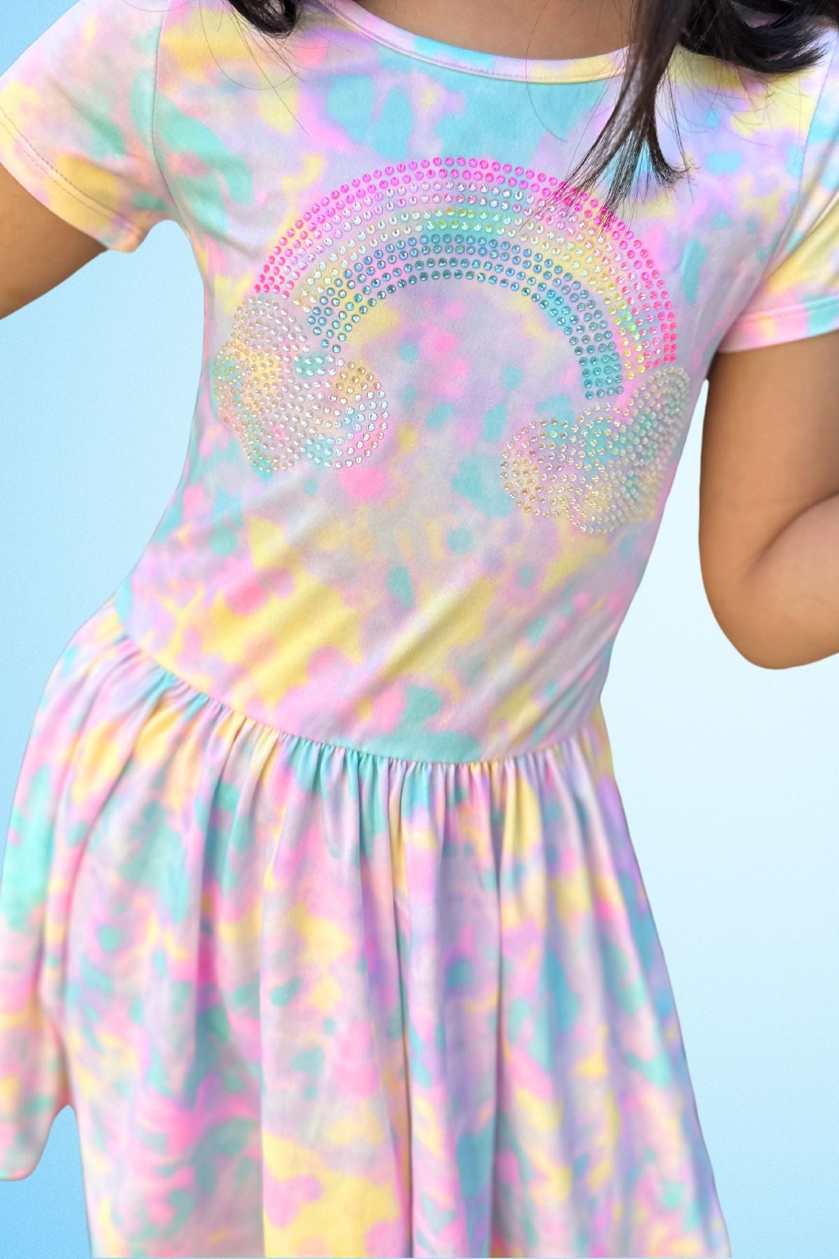 Simply Soft Short Sleeve Scoop Back Be Happy Dress - Pink Tie Dye Cherry Bow