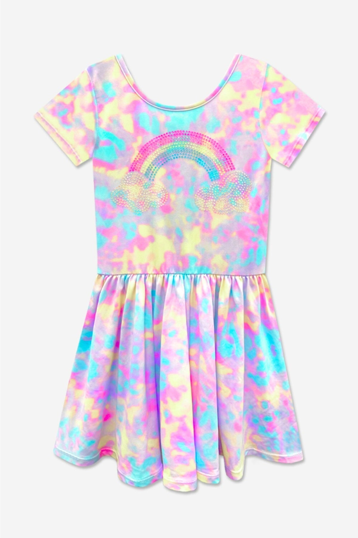 Simply Soft Short Sleeve Scoop Back Be Happy Dress - Pink Tie Dye Cherry Bow