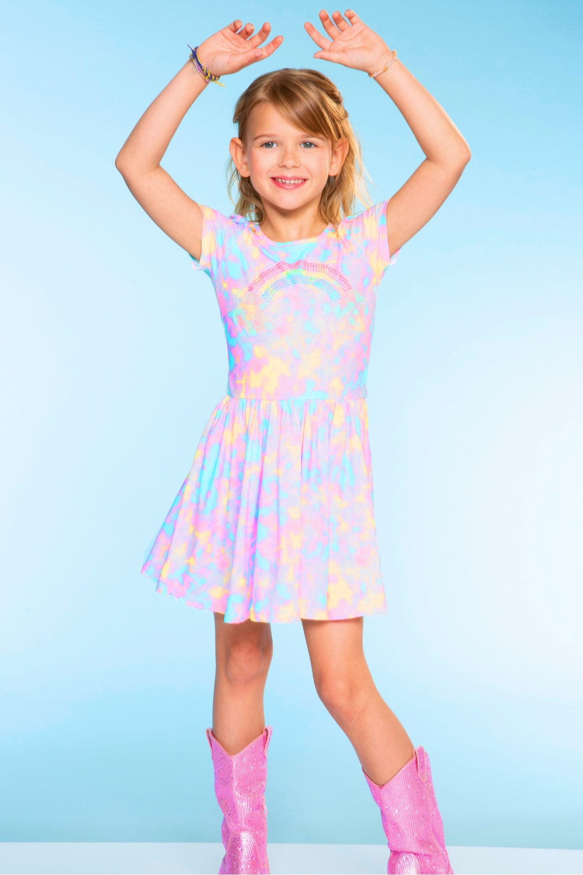 Simply Soft Short Sleeve Scoop Back Be Happy Dress - Pink Tie Dye Cherry Bow