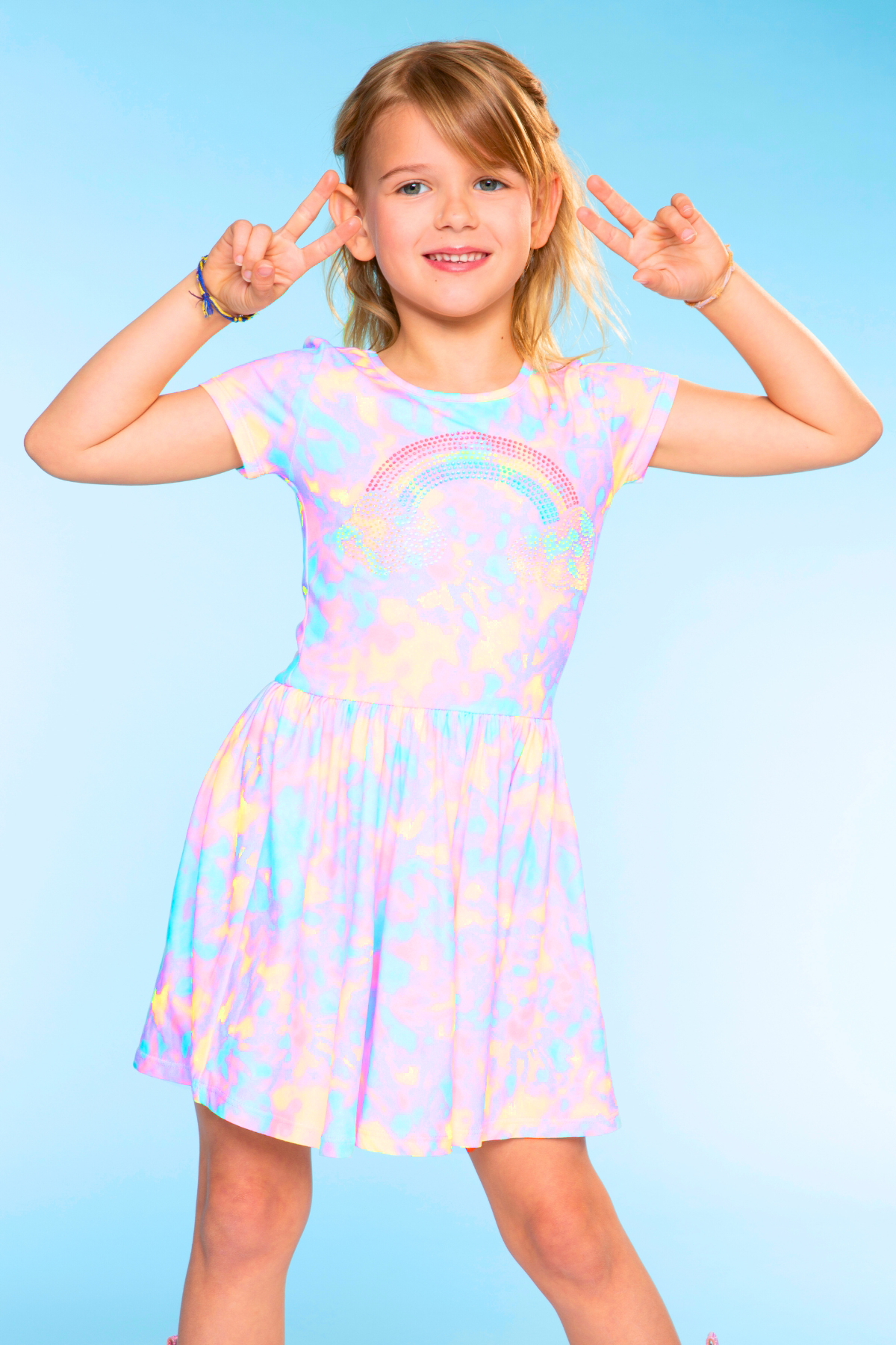 Simply Soft Short Sleeve Scoop Back Be Happy Dress - Pink Tie Dye Cherry Bow