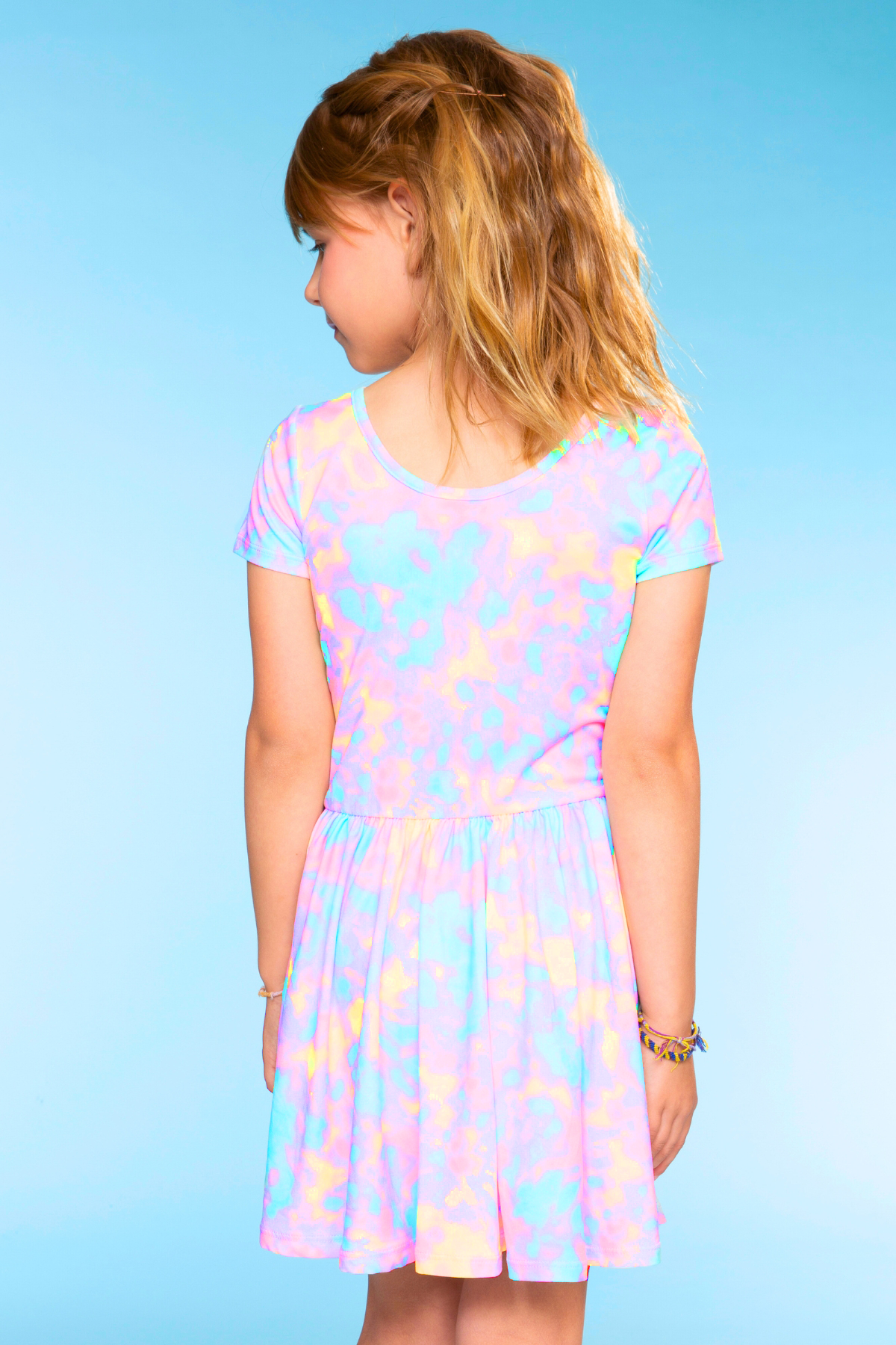 Simply Soft Short Sleeve Scoop Back Be Happy Dress - Pink Tie Dye Cherry Bow