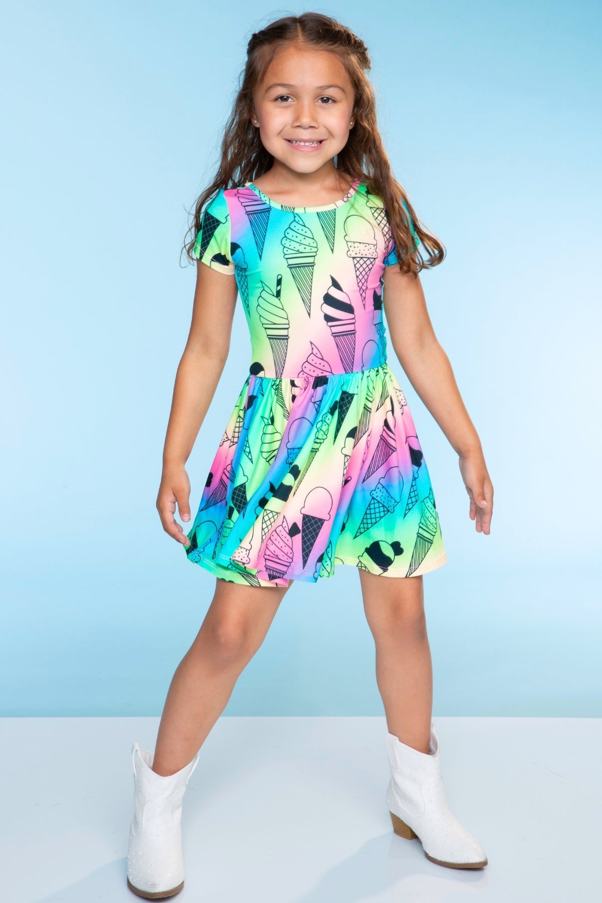 Simply Soft Short Sleeve Scoop Back Be Happy Dress - Pink Tie Dye Cherry Bow