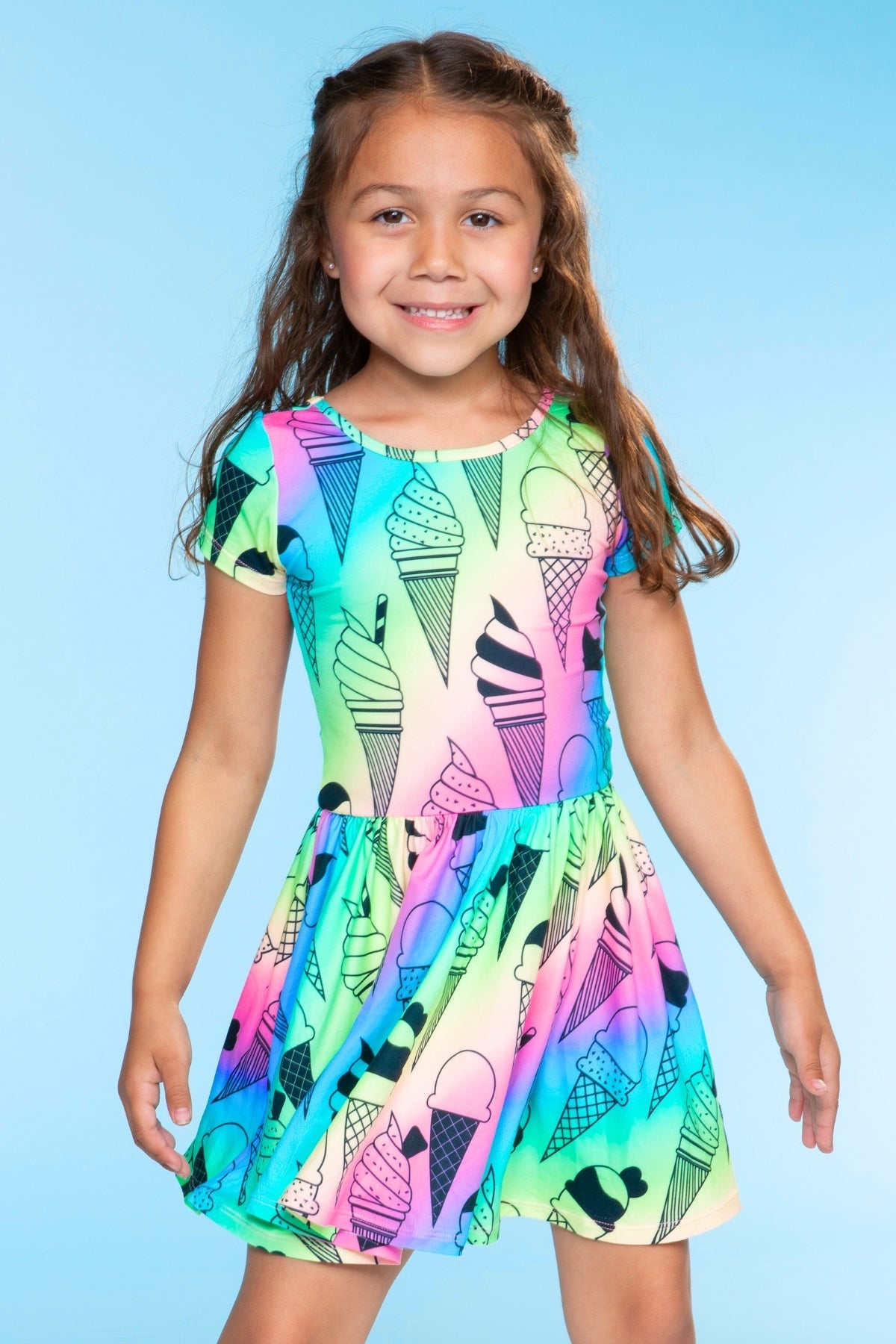 Simply Soft Short Sleeve Scoop Back Be Happy Dress - Pink Tie Dye Cherry Bow
