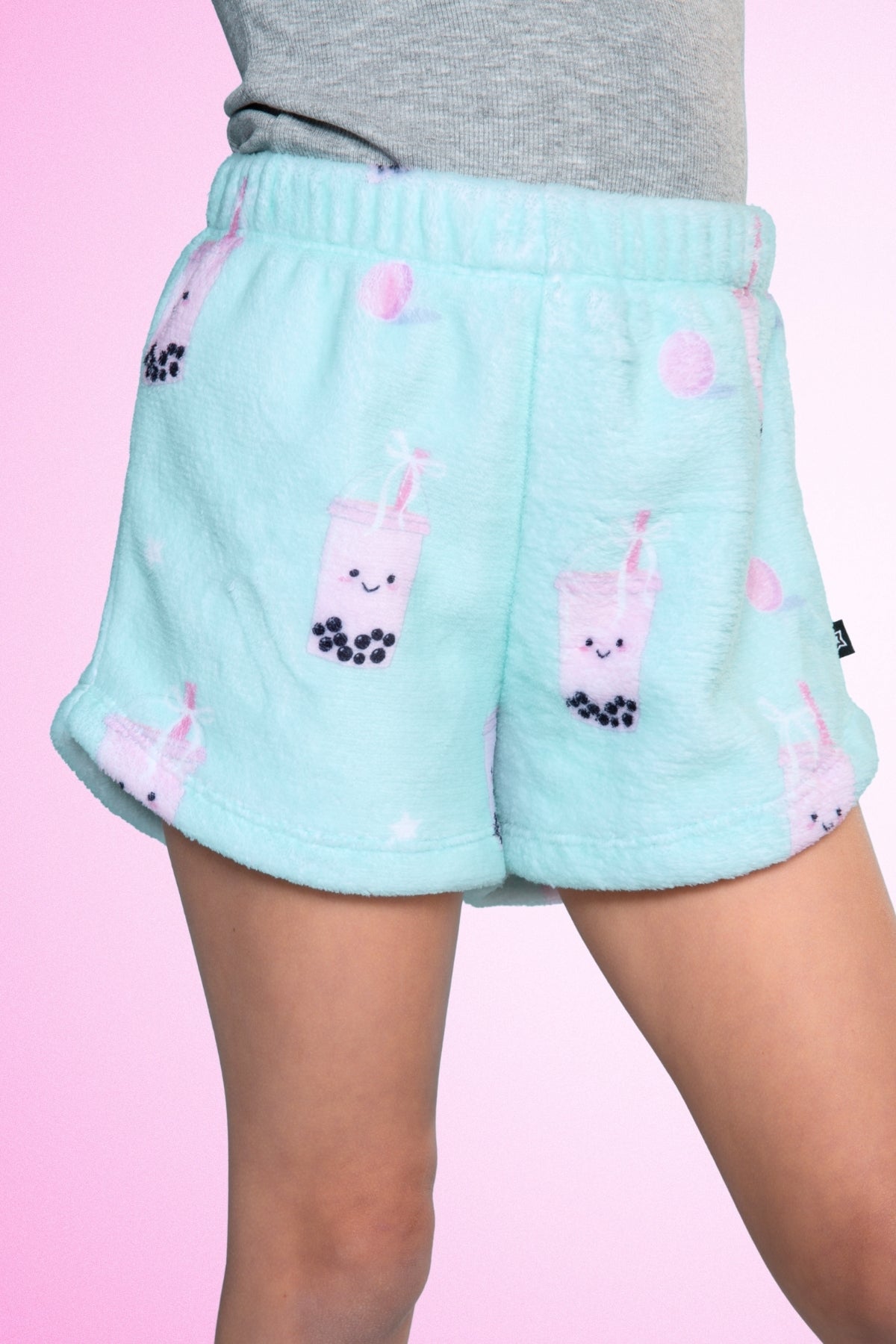 Fuzzy Plush Dolphin Short - Matcha Boba Print
