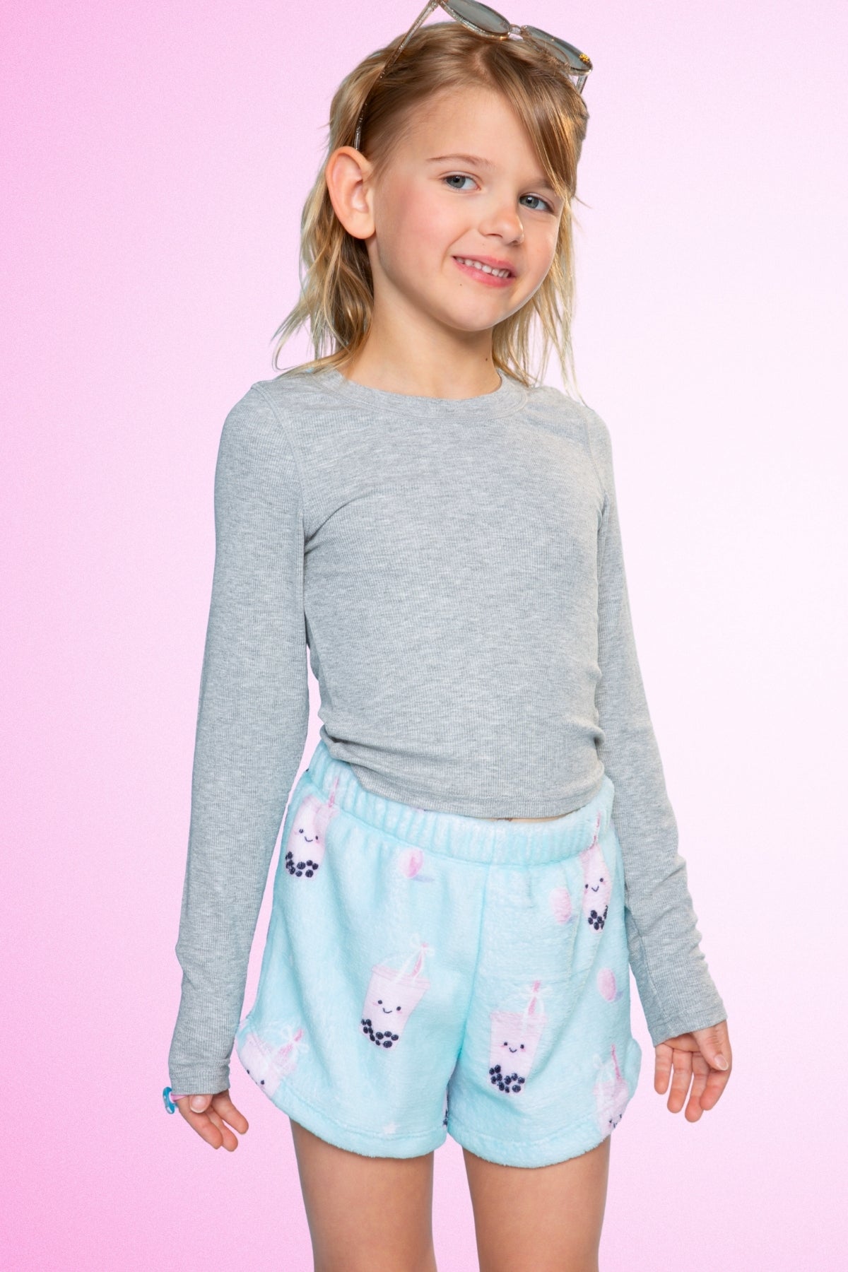 Fuzzy Plush Dolphin Short - Matcha Boba Print