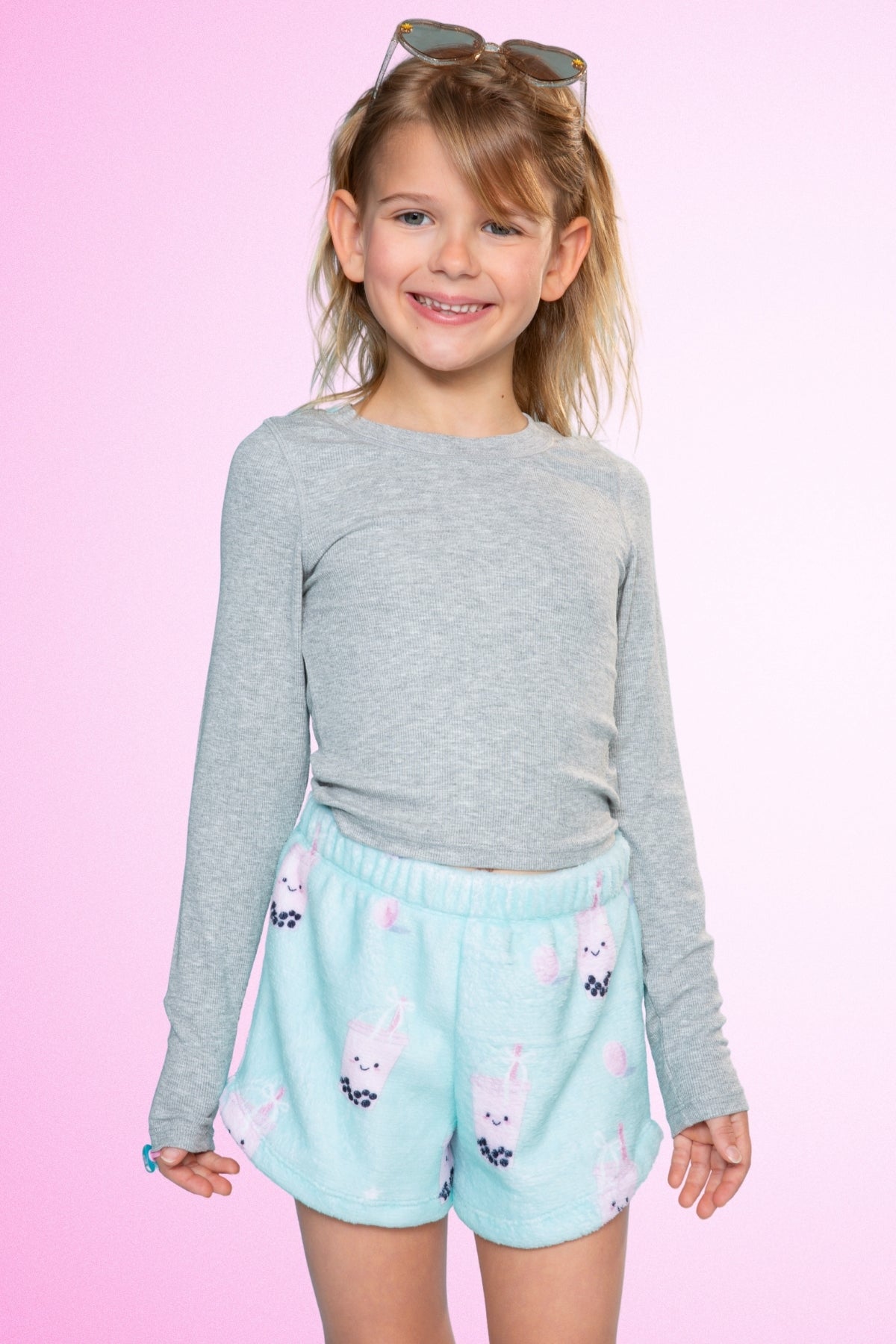 Fuzzy Plush Dolphin Short - Matcha Boba Print