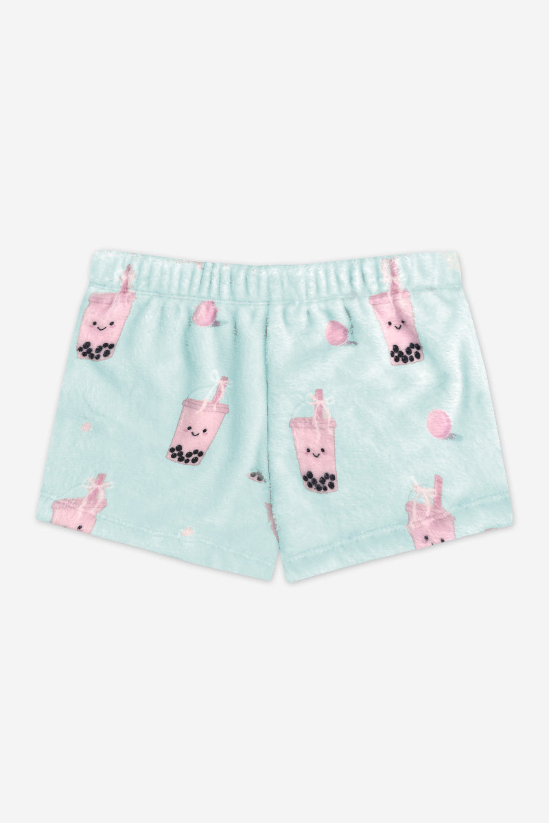 Fuzzy Plush Dolphin Short - Matcha Boba Print