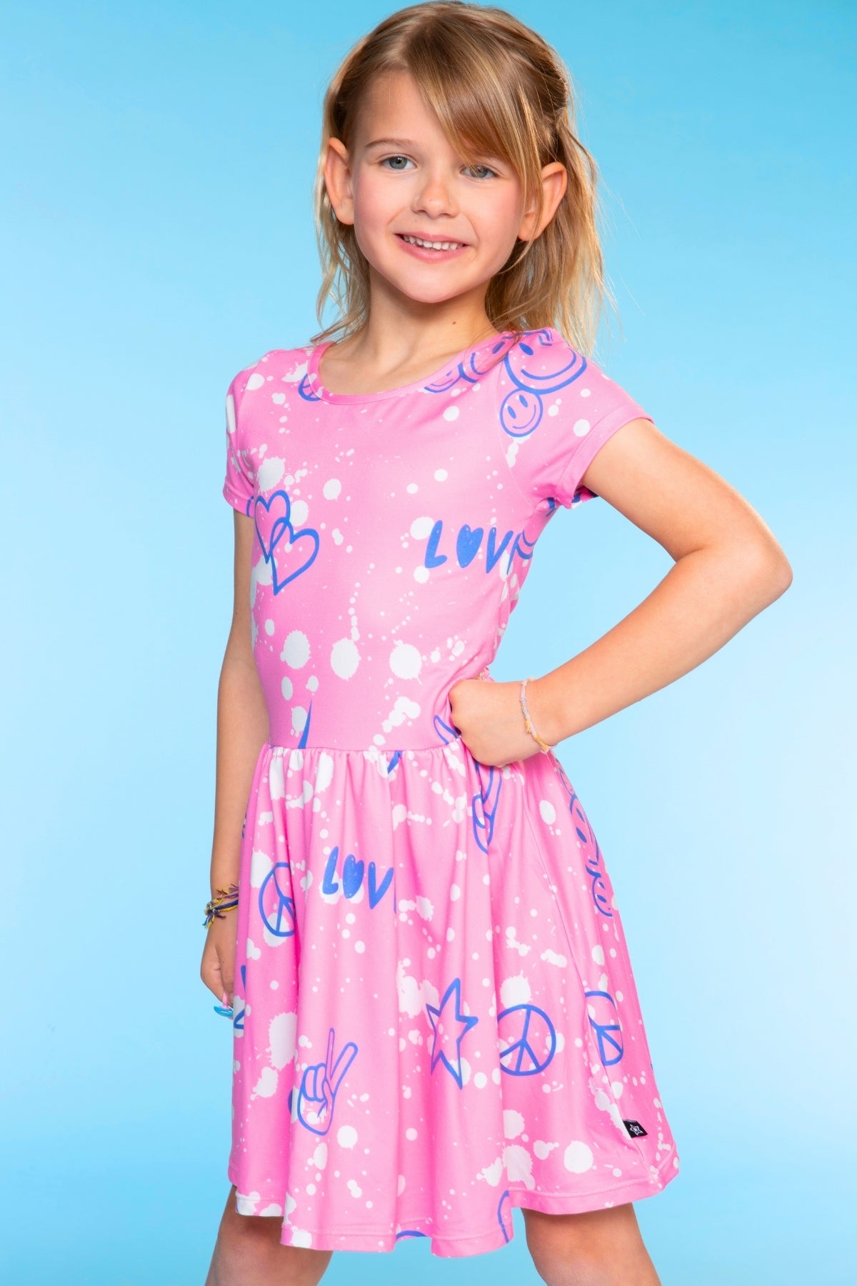 Simply Soft Short Sleeve Scoop Back Be Happy Dress - Pink Tie Dye Cherry Bow