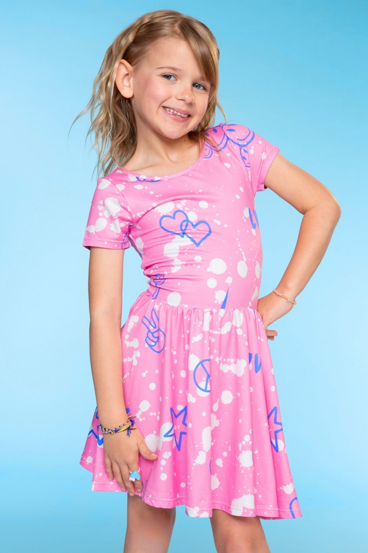 Simply Soft Short Sleeve Scoop Back Be Happy Dress - Pink Tie Dye Cherry Bow