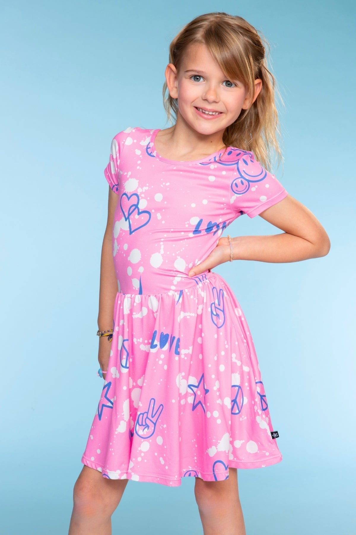 Simply Soft Short Sleeve Scoop Back Be Happy Dress - Pink Tie Dye Cherry Bow