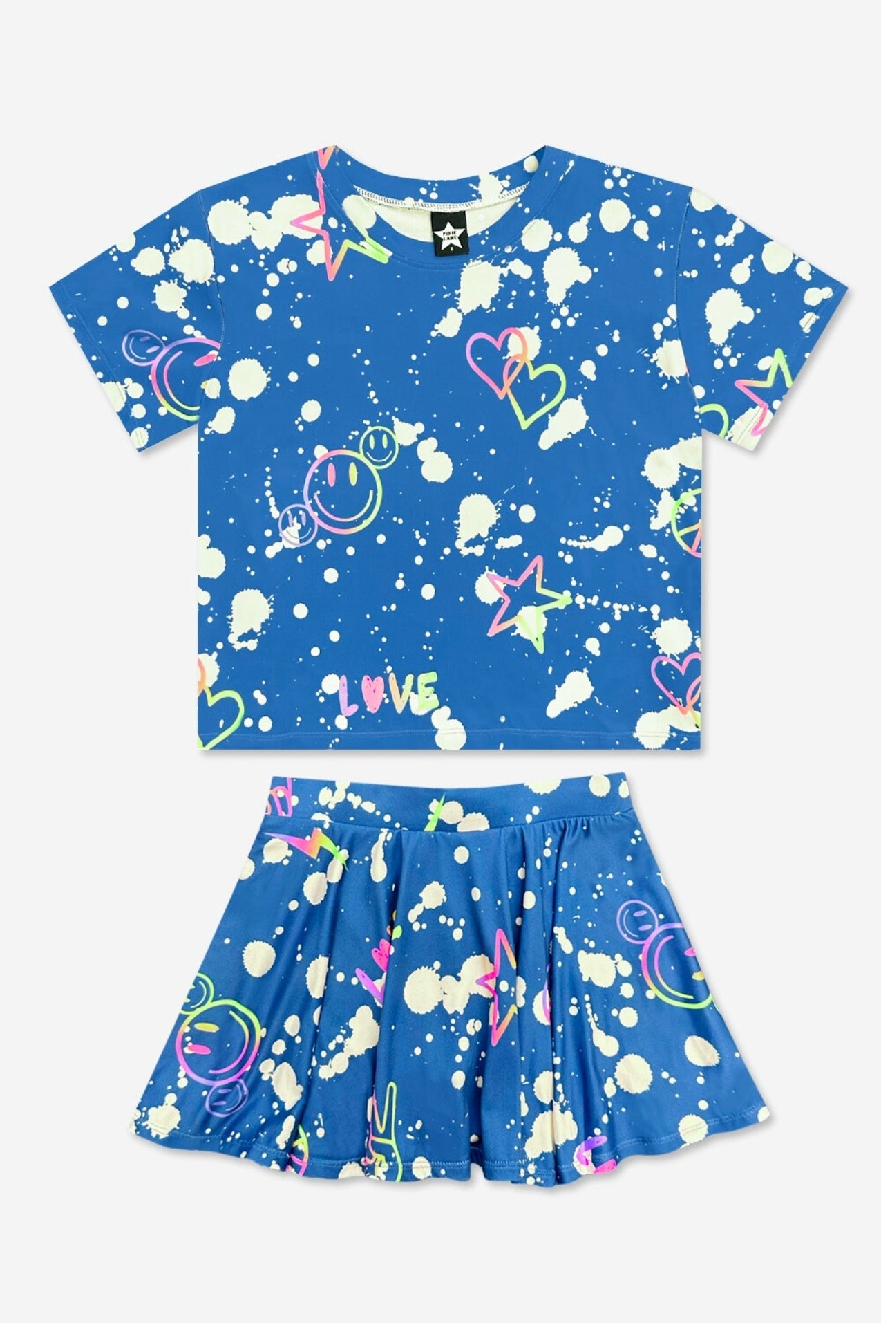 Simply Soft Easy Tee & Skort Set - Denim Tie Dye Graffiti Elements - NEW!
