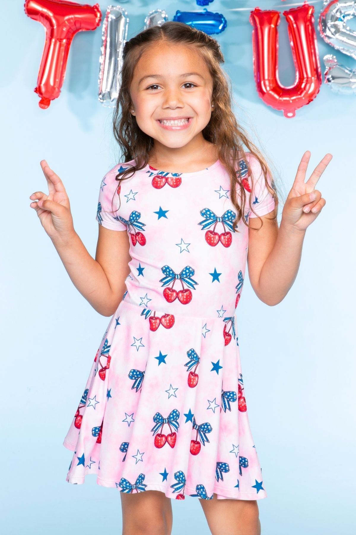 Simply Soft Short Sleeve Scoop Back Be Happy Dress - Lt Pink Rainbow Leopard Heart