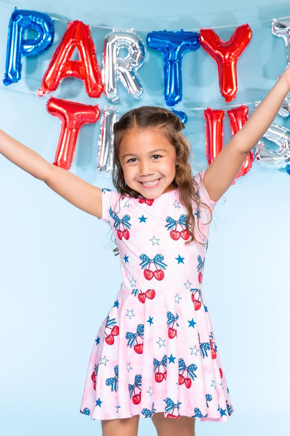 Simply Soft Short Sleeve Scoop Back Be Happy Dress - Pink Tie Dye Cherry Bow