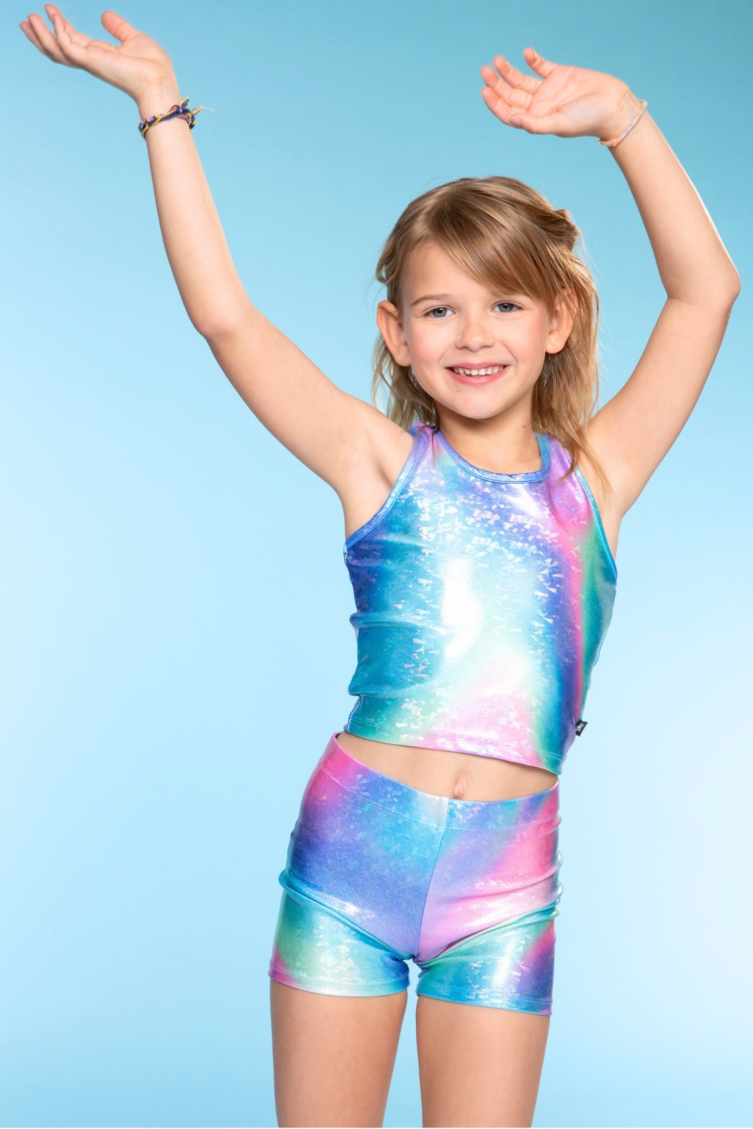 High Shine Cropped Racerback Tank & Tumble Short - Black Sparkle Rainbow Gummy Bear