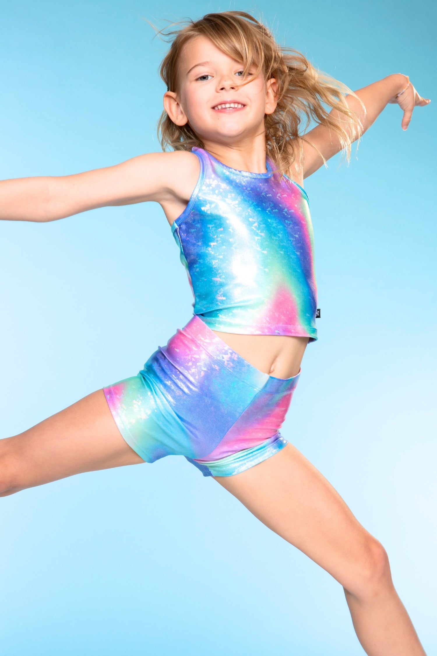 High Shine Cropped Racerback Tank & Tumble Short - Black Sparkle Rainbow Gummy Bear