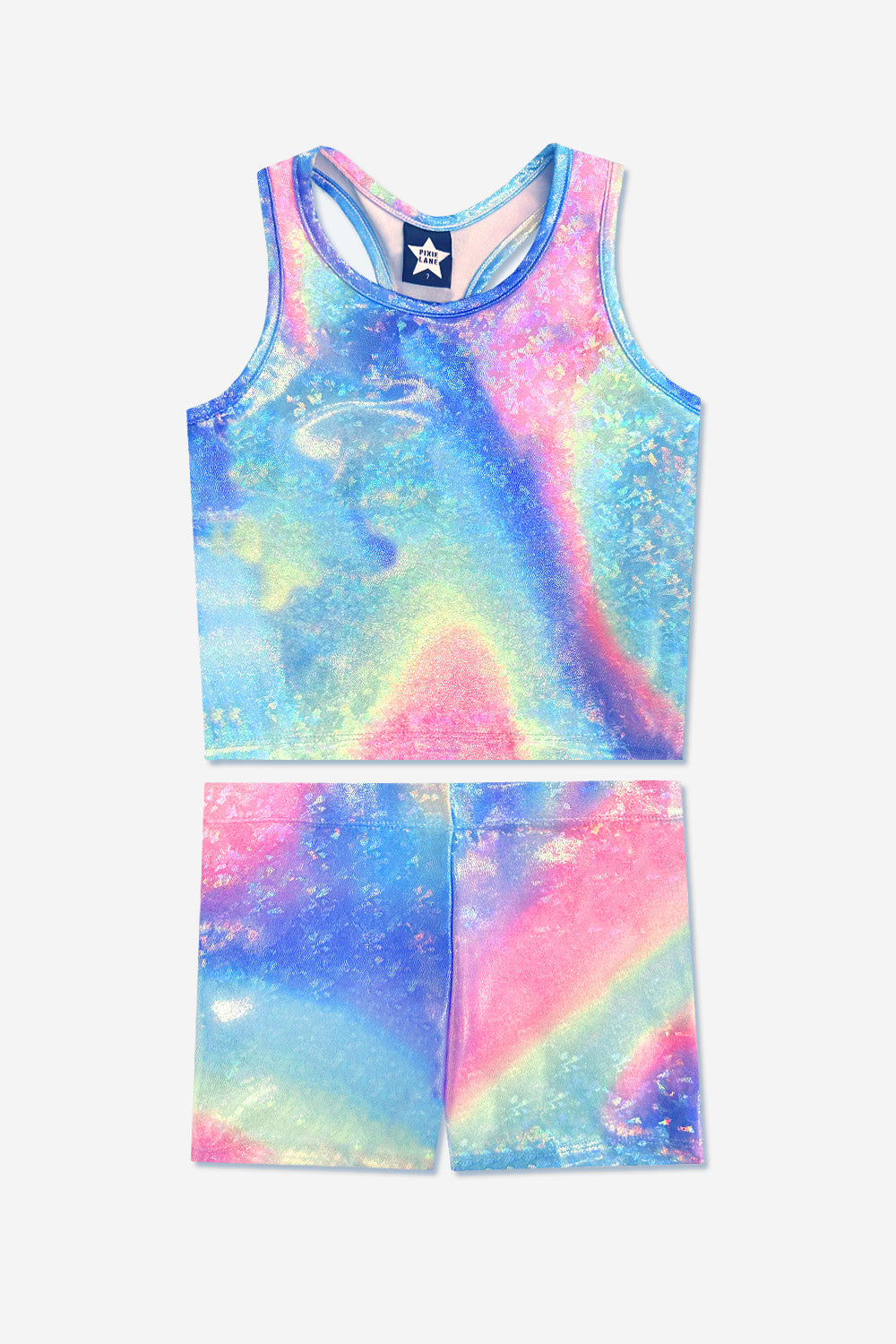 High Shine Cropped Racerback Tank & Tumble Short - Black Sparkle Rainbow Gummy Bear