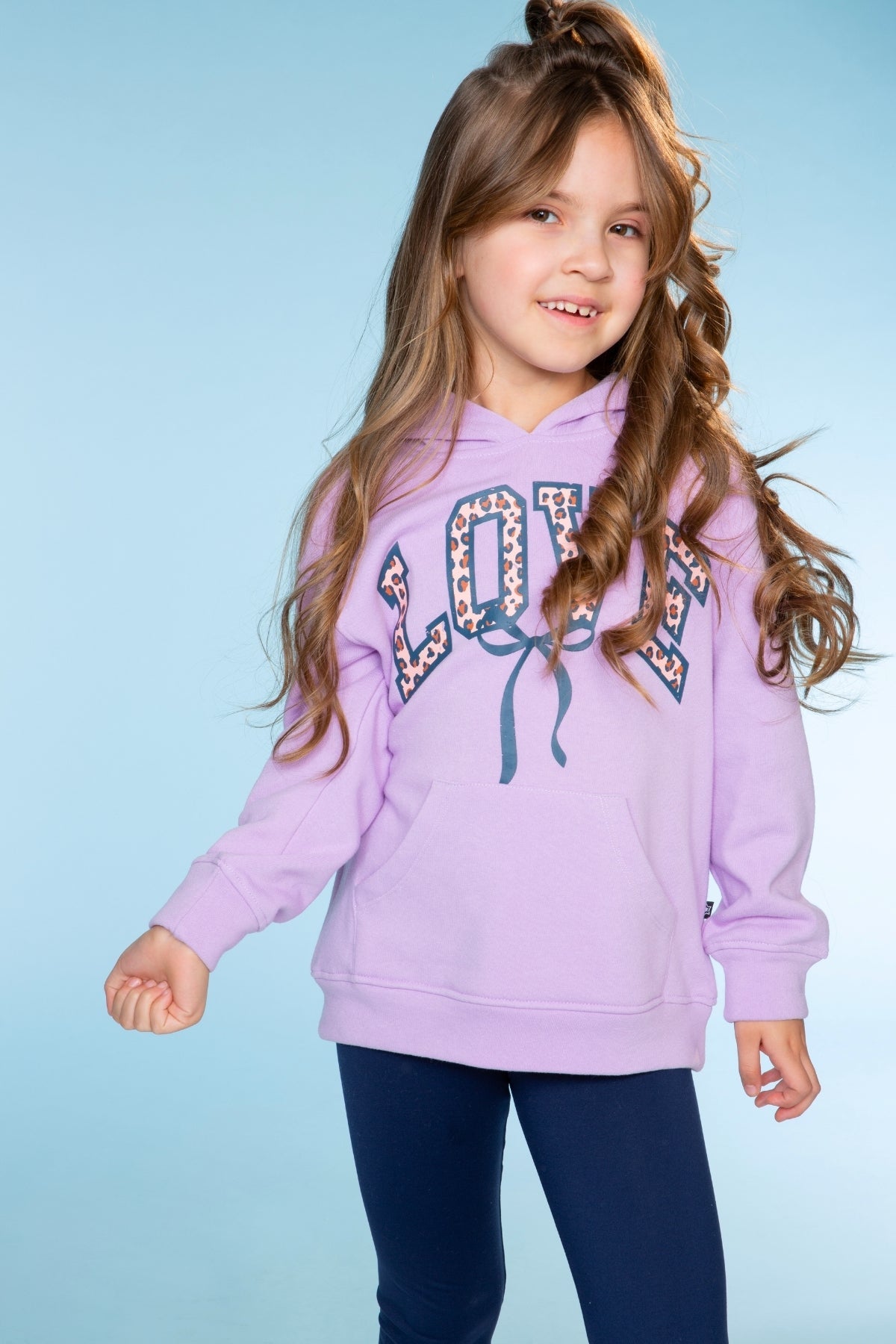 Cotton Soft Oversized Long Sleeve Hoodie - Lilac Bow Love