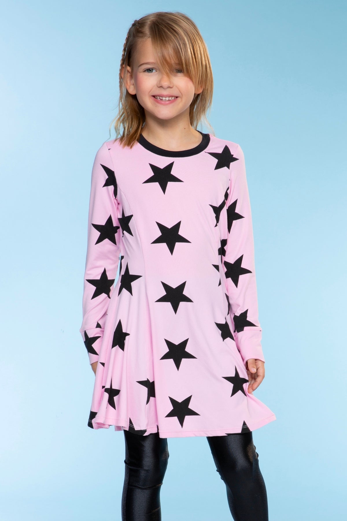 Simply Soft Long Sleeve Twirl Dress - Neon Lt Pink Leopard Splatter