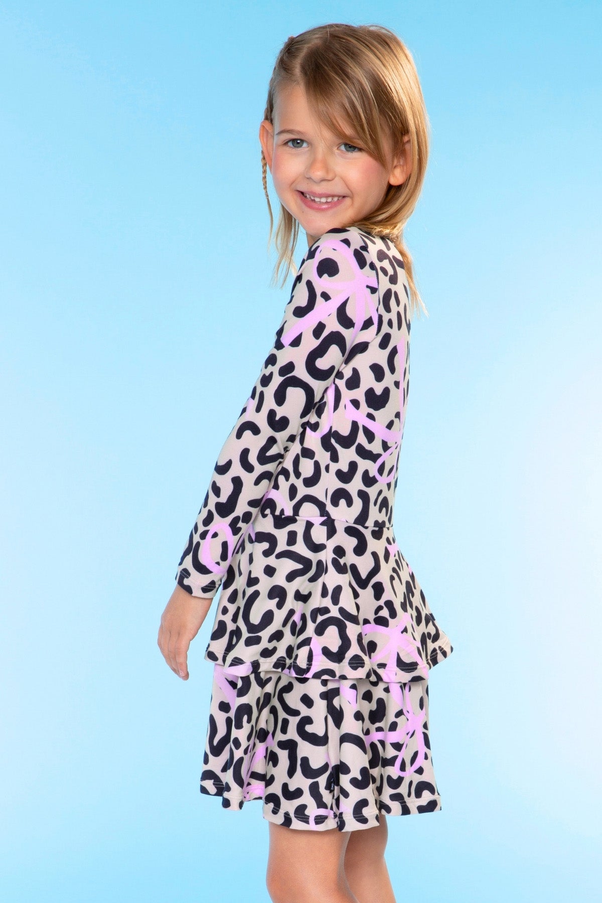 Simply Soft Long Sleeve Ruffle Skirt Dress - Black Rainbow Hearts