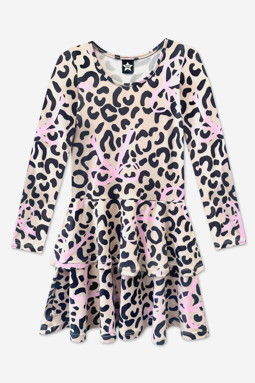 Simply Soft Long Sleeve Ruffle Skirt Dress - Black Rainbow Hearts