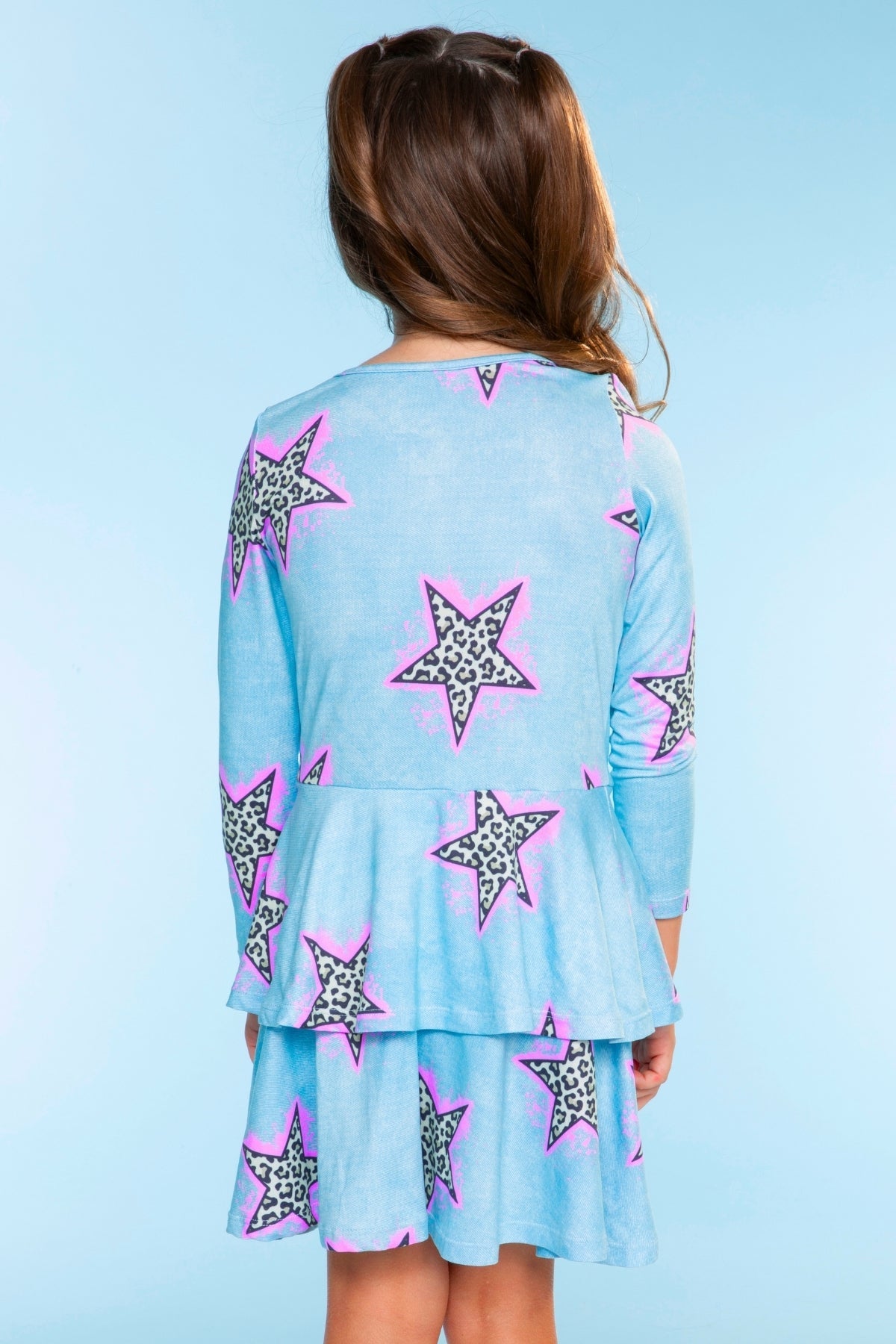 Simply Soft Long Sleeve Ruffle Skirt Dress - Black Rainbow Hearts