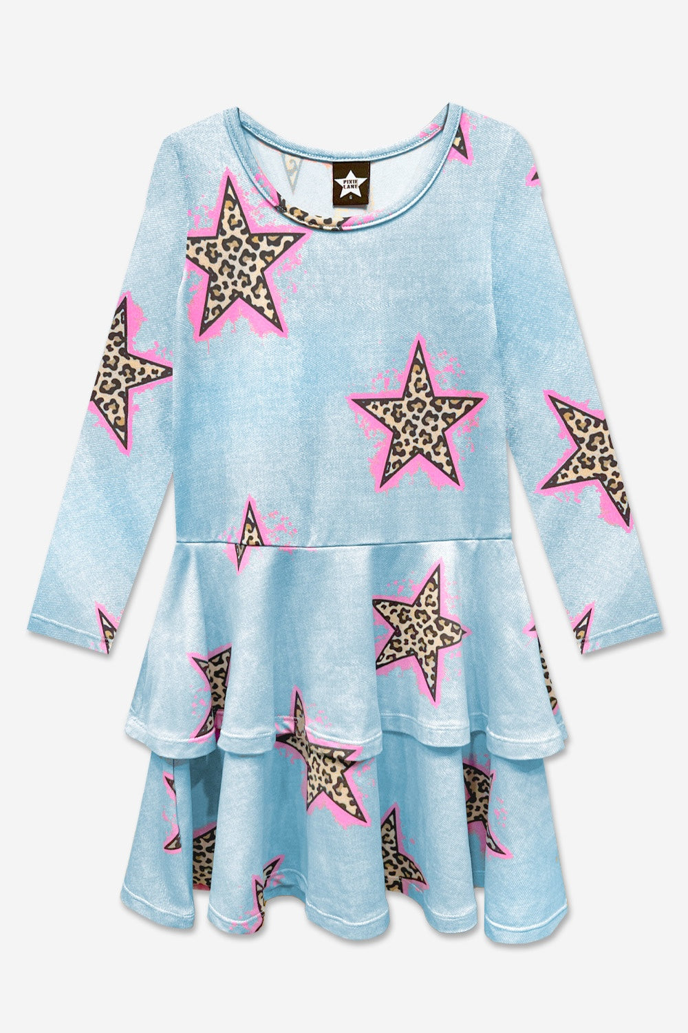 Simply Soft Long Sleeve Ruffle Skirt Dress - Black Rainbow Hearts