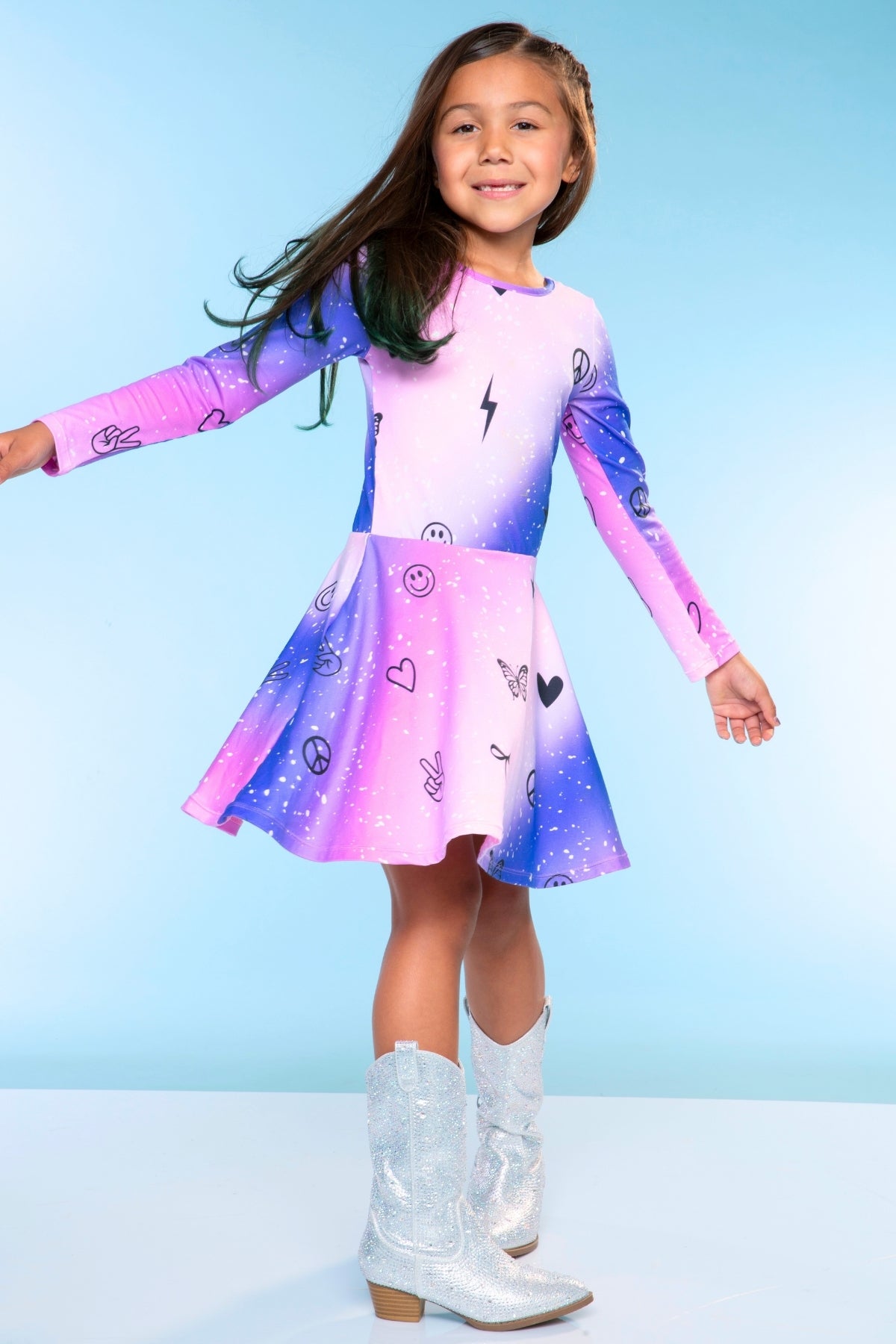 Simply Soft Long Sleeve Skater Dress - Purple Pink Elements