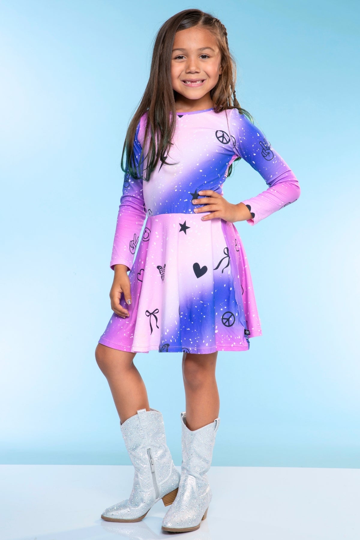 Simply Soft Long Sleeve Skater Dress - Purple Pink Elements