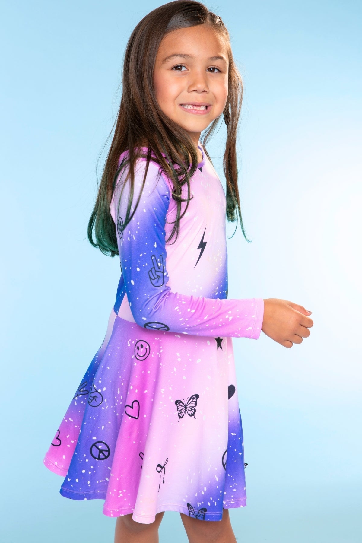Simply Soft Long Sleeve Skater Dress - Purple Pink Elements