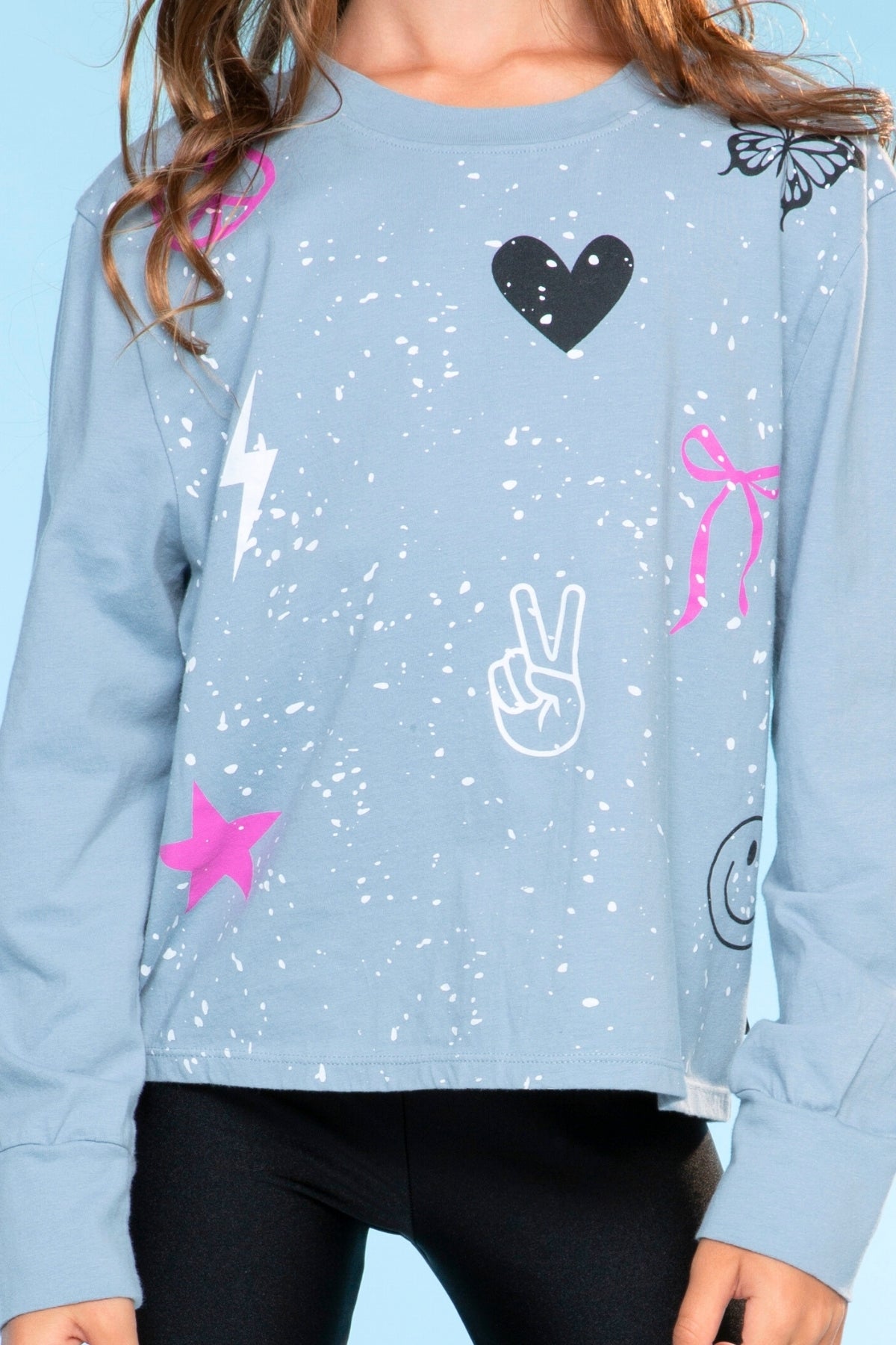 Washed Cotton Long Sleeve Easy Tee - Pink Bolt