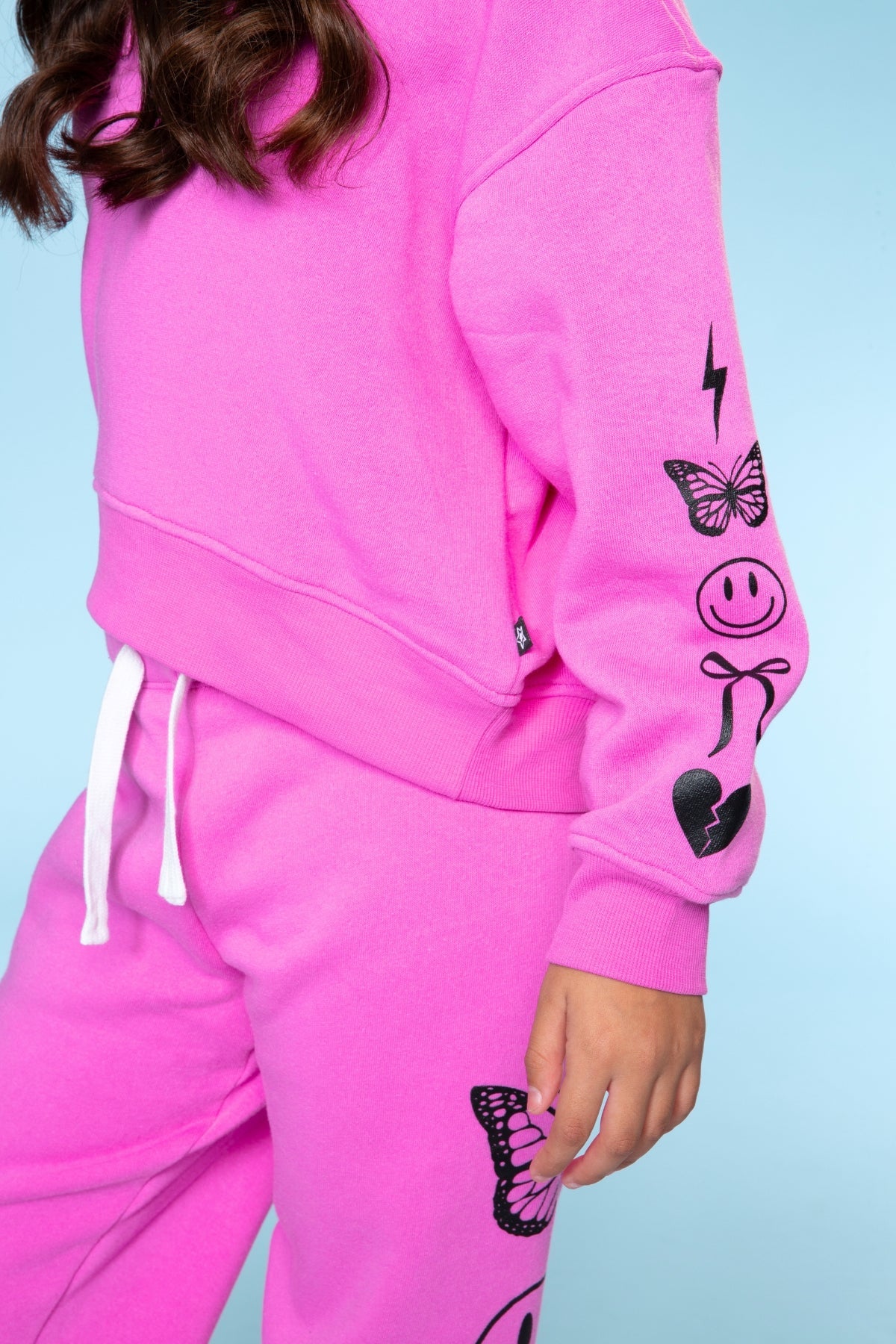 Cotton Soft French Terry Everyday Hoodie - Black Rainbow Heart Bolt