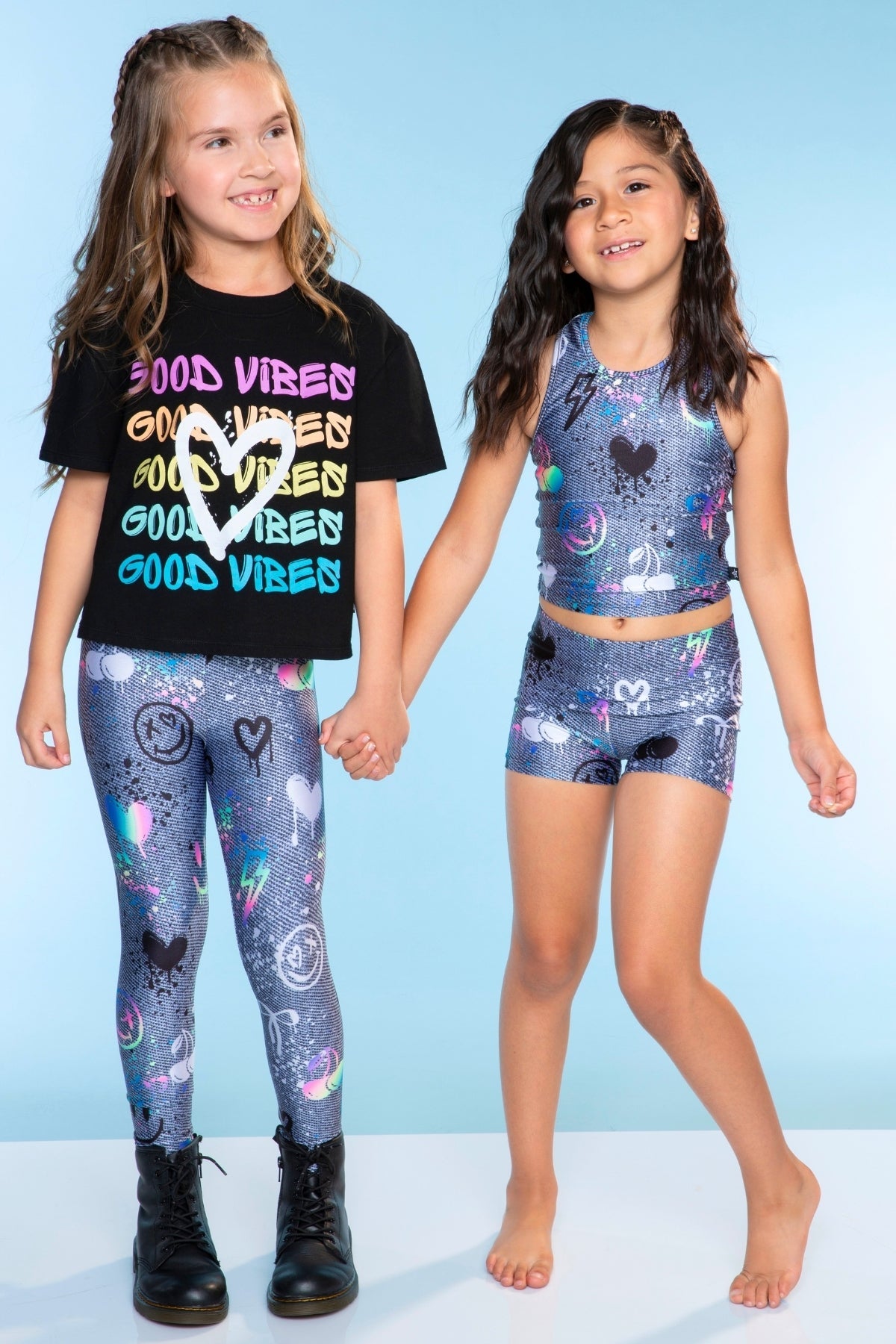 High Shine Cropped Racerback Tank & Tumble Short - Black Sparkle Rainbow Gummy Bear