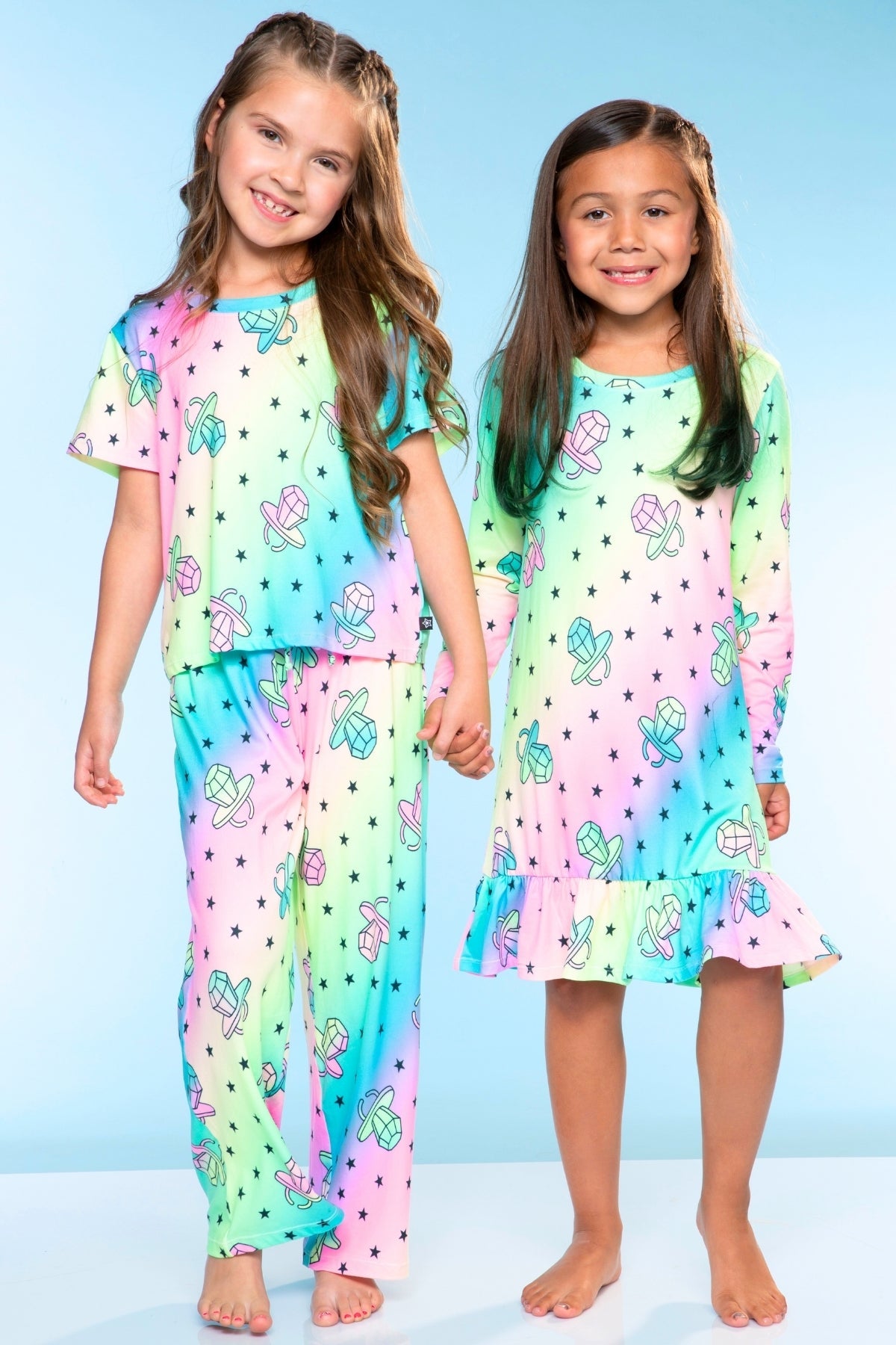 Simply Soft Long Sleeve Ruffle Lounge Dress - Lilac Rainbow Gummy Bear - NEW!