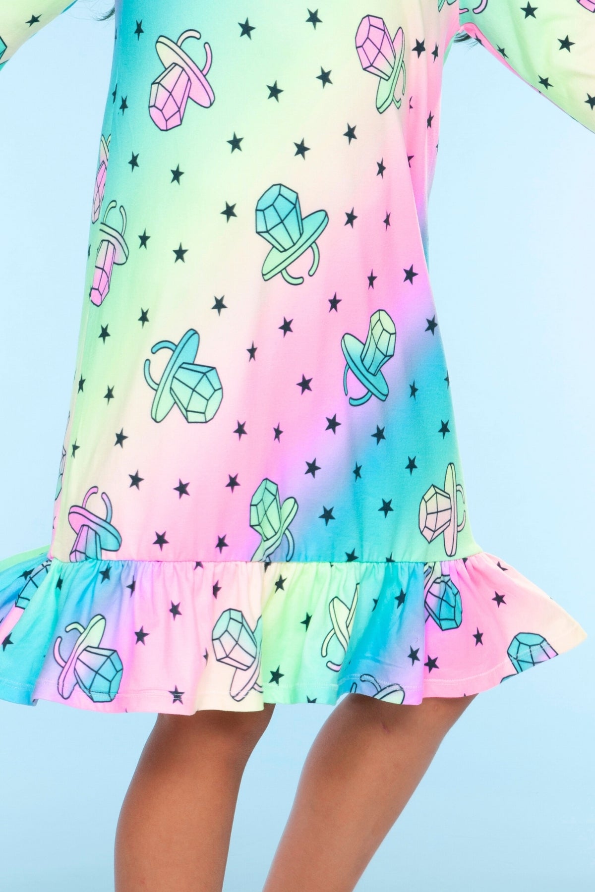 Simply Soft Long Sleeve Ruffle Lounge Dress - Lilac Rainbow Gummy Bear - NEW!
