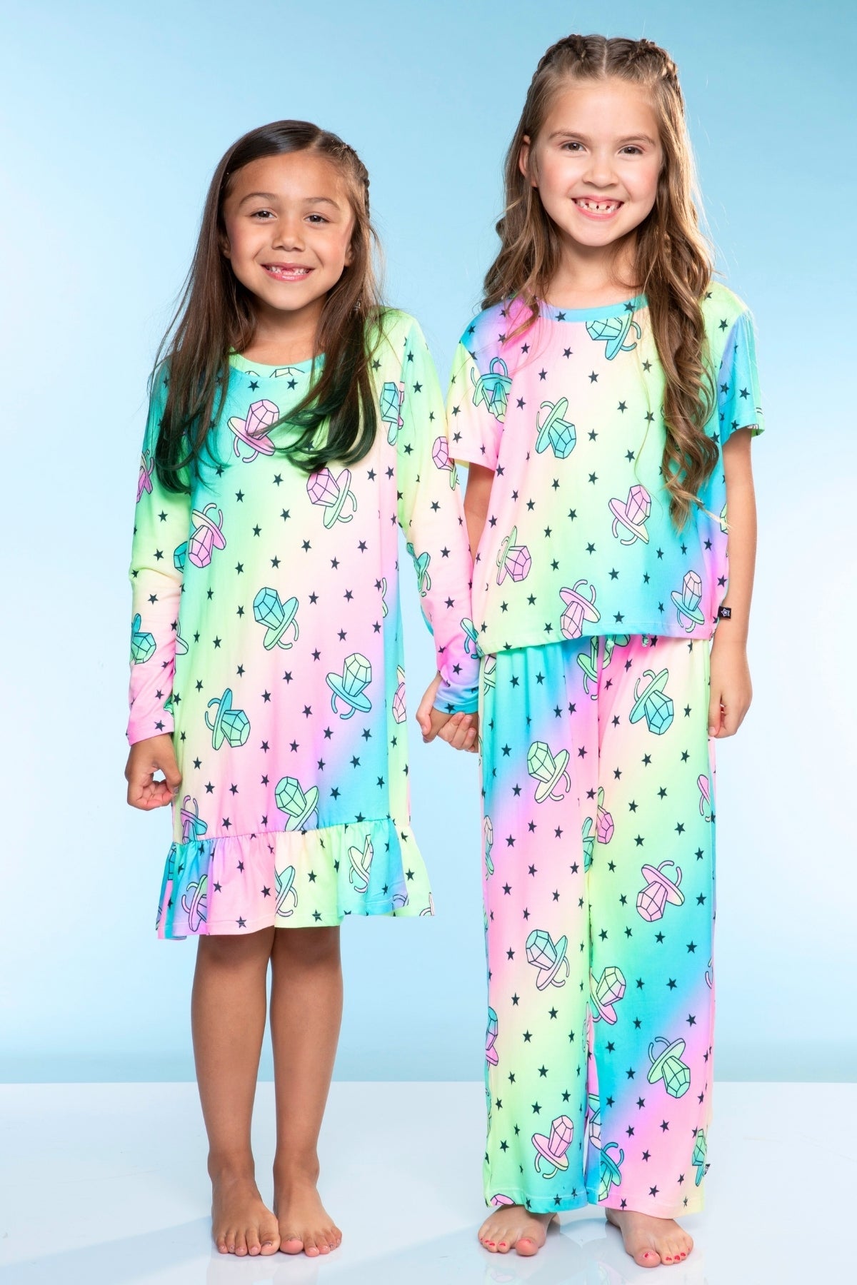 Simply Soft Long Sleeve Ruffle Lounge Dress - Lilac Rainbow Gummy Bear - NEW!