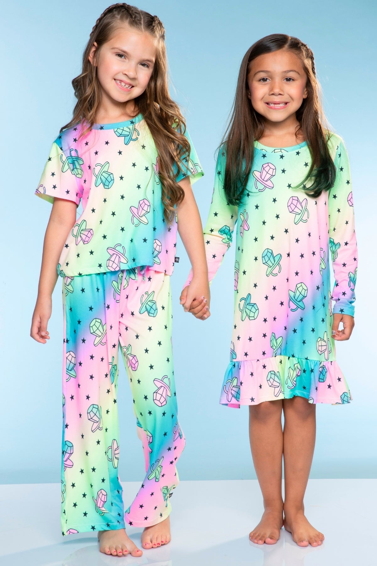 Simply Soft Long Sleeve Ruffle Lounge Dress - Lilac Rainbow Gummy Bear - NEW!
