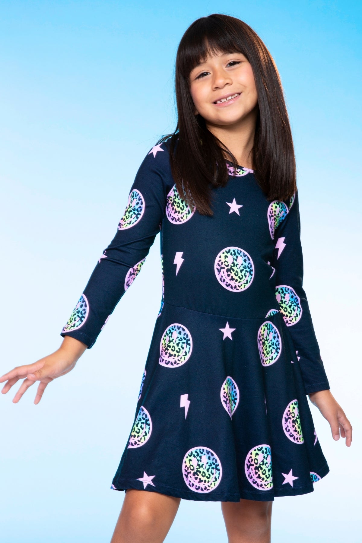 Simply Soft Long Sleeve Skater Dress - Purple Pink Elements