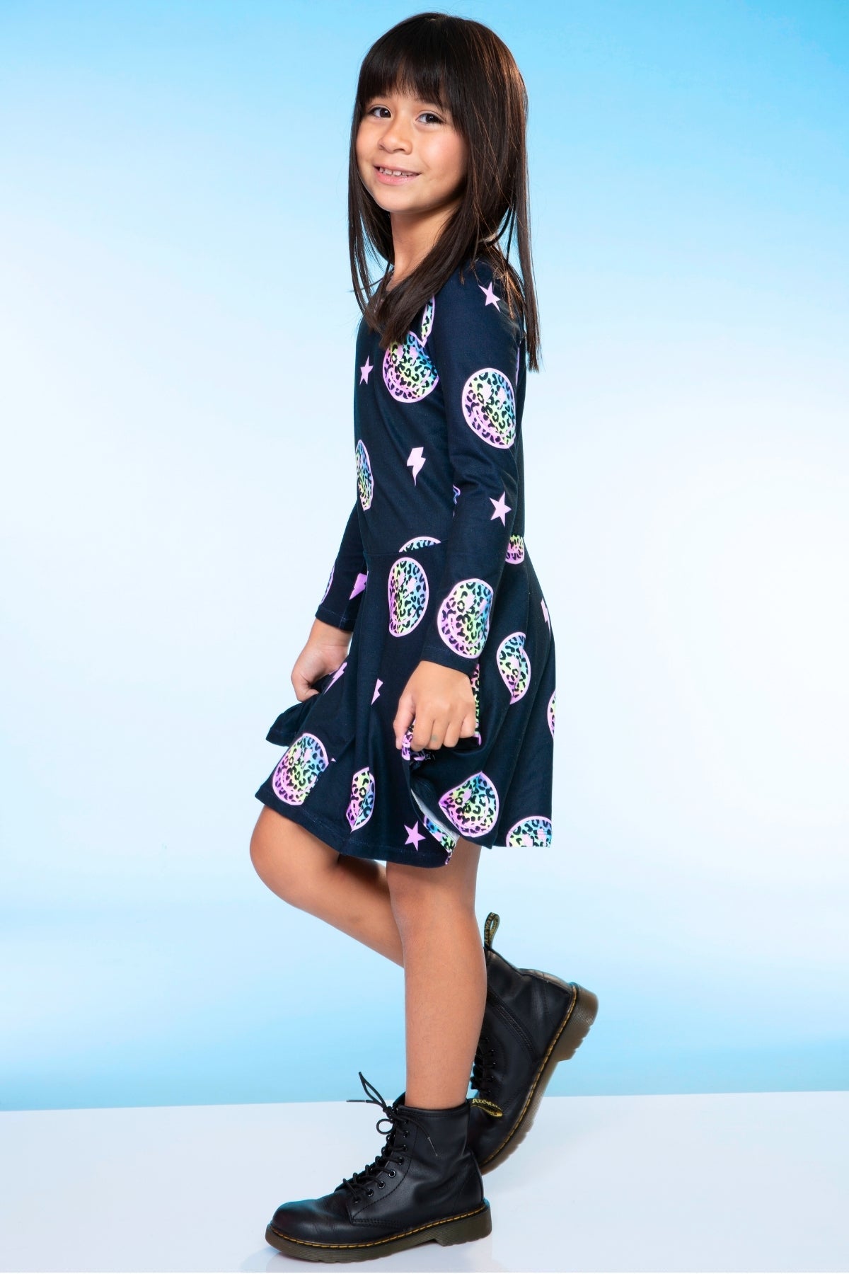 Simply Soft Long Sleeve Skater Dress - Purple Pink Elements