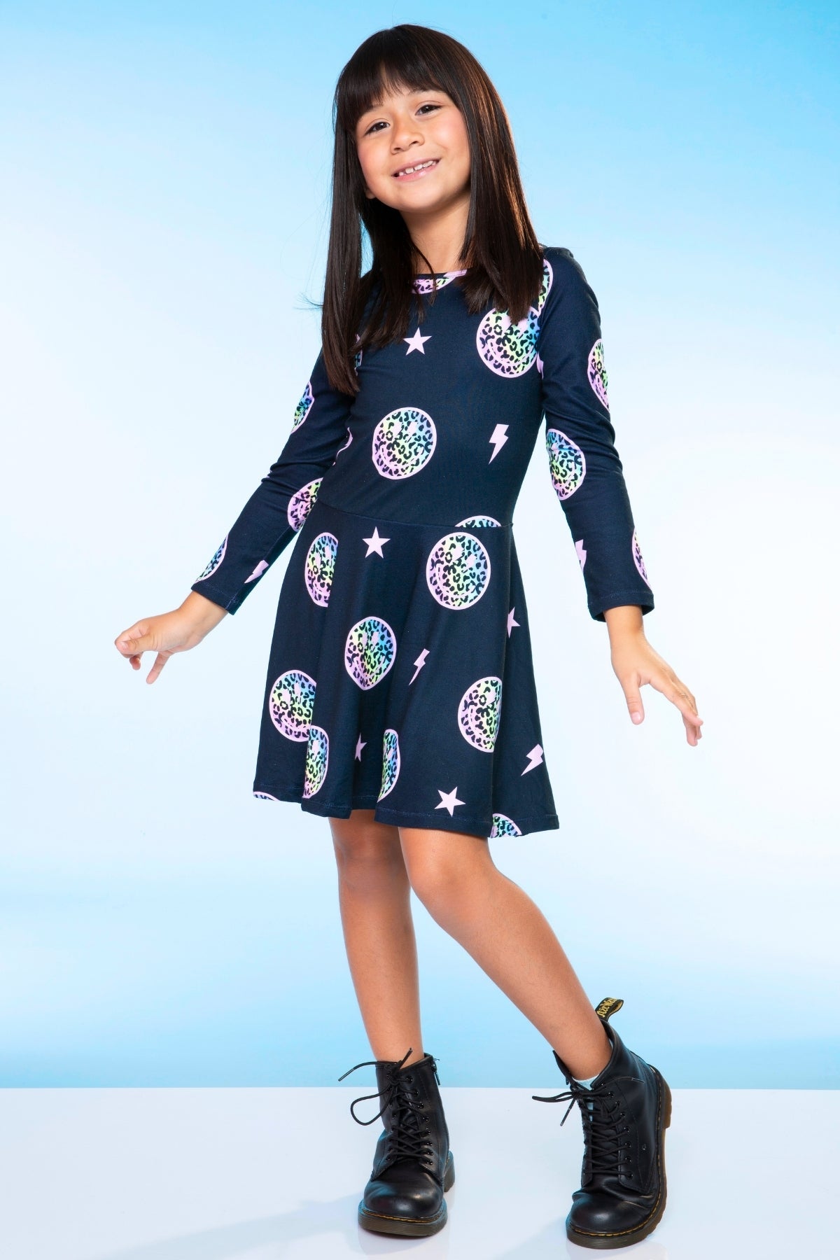 Simply Soft Long Sleeve Skater Dress - Purple Pink Elements