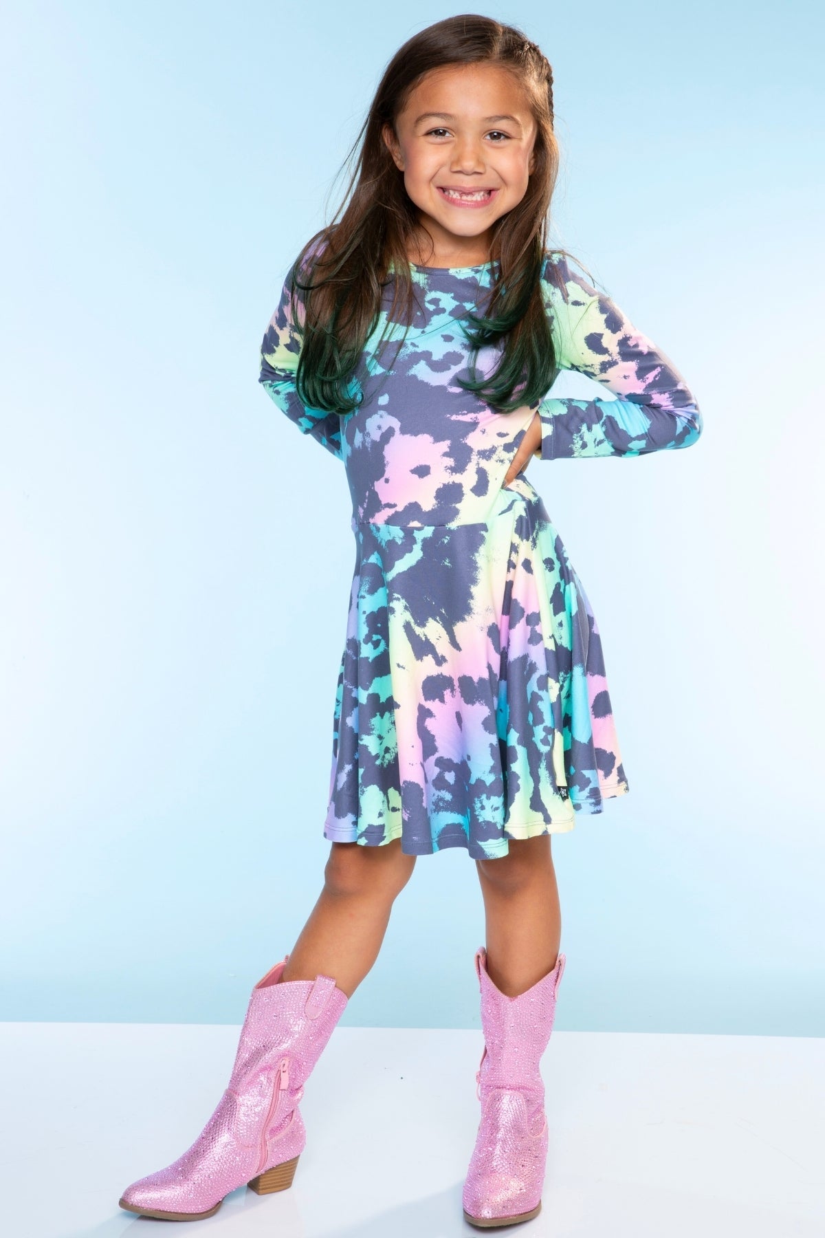 Simply Soft Long Sleeve Skater Dress - Purple Pink Elements