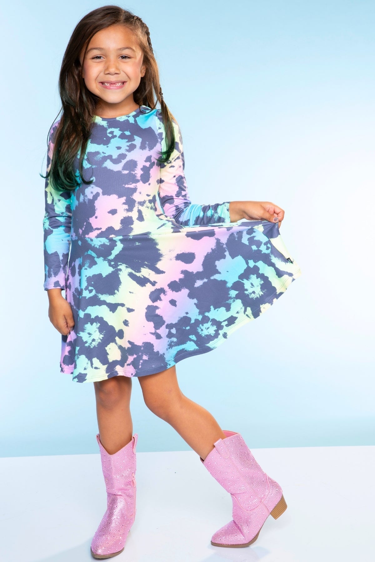 Simply Soft Long Sleeve Skater Dress - Purple Pink Elements
