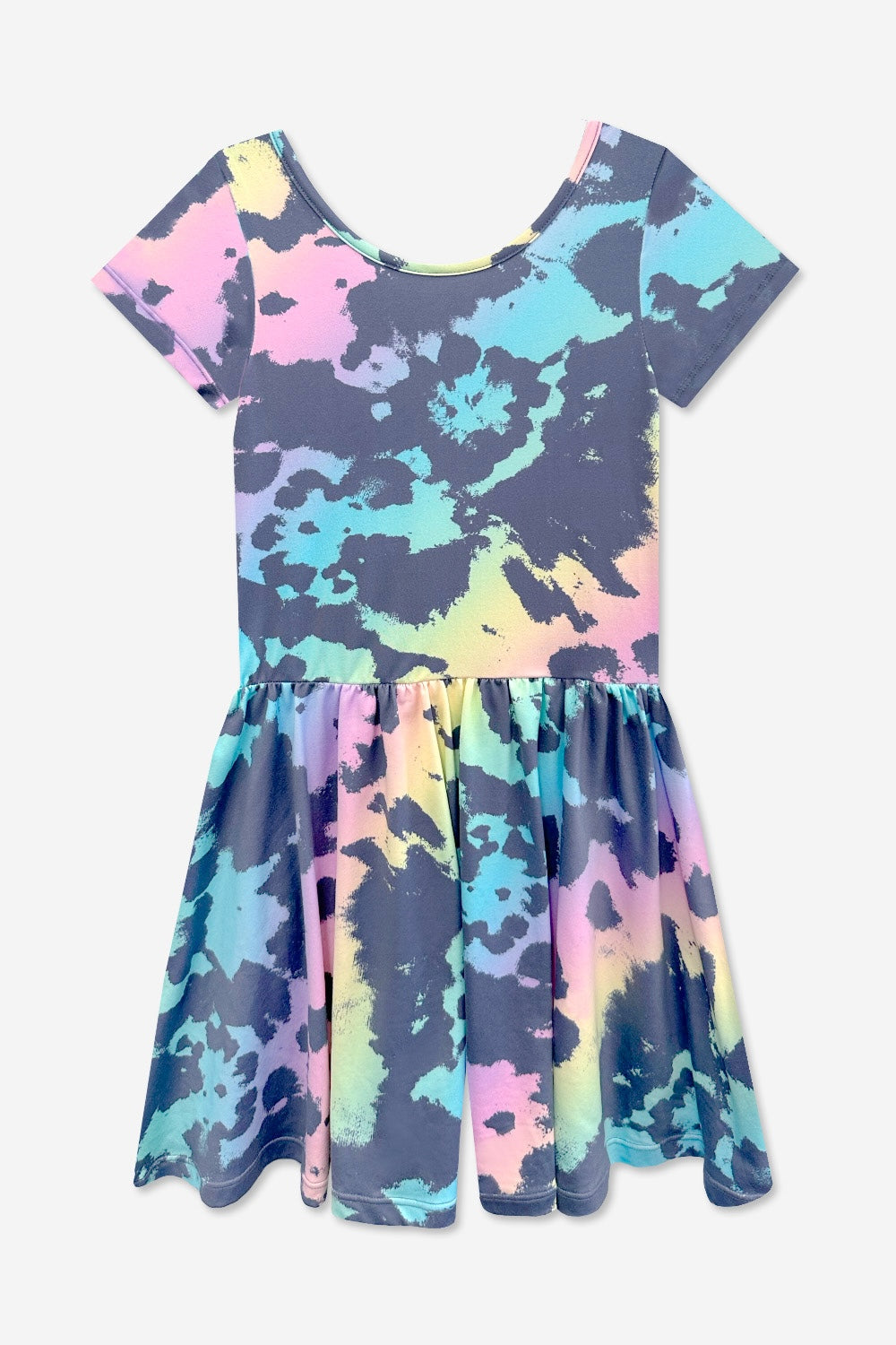 Simply Soft Short Sleeve Scoop Back Be Happy Dress - Pink Tie Dye Cherry Bow