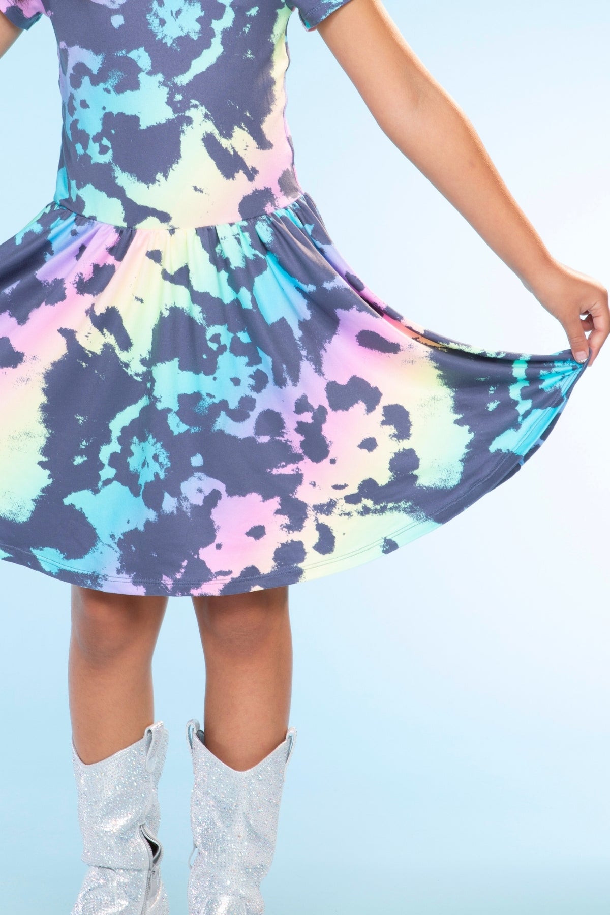 Simply Soft Short Sleeve Scoop Back Be Happy Dress - Pink Tie Dye Cherry Bow