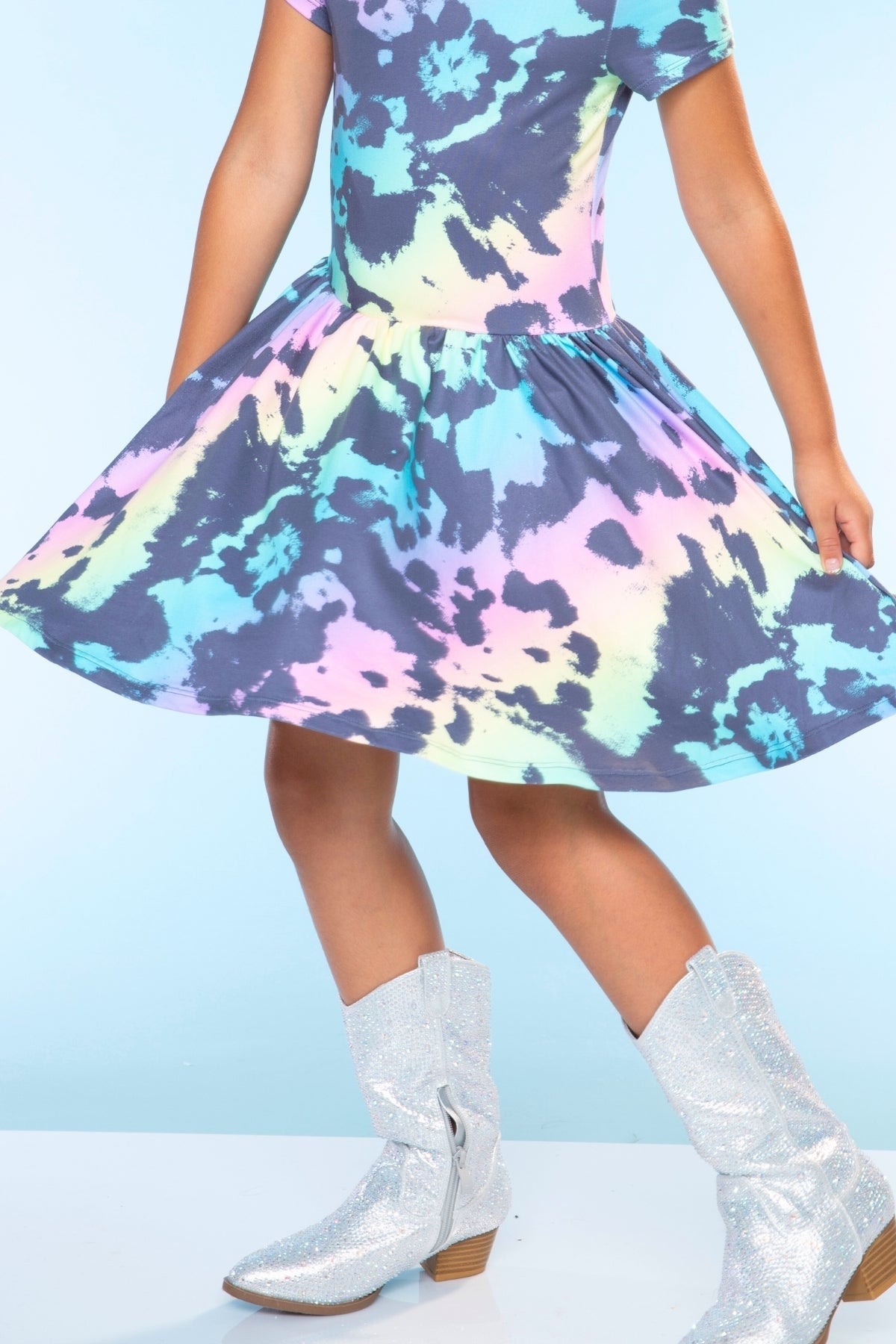 Simply Soft Short Sleeve Scoop Back Be Happy Dress - Pink Tie Dye Cherry Bow
