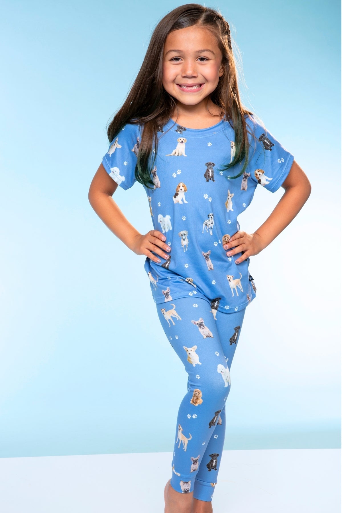 Simply Soft Short Sleeve Tee & Slim Lounge Bottom - Vintage Blue Puppy