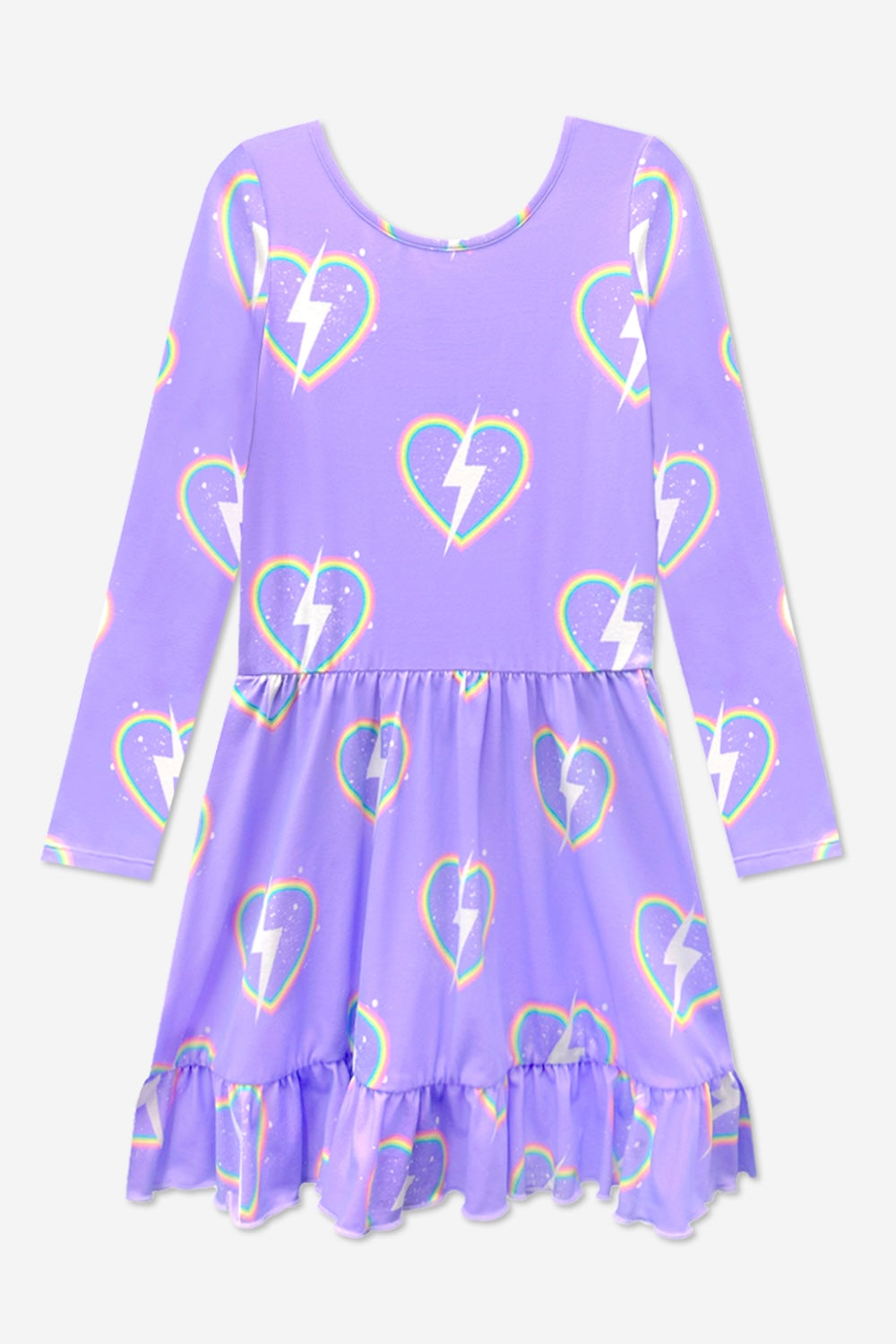 Simply Soft Long Sleeve Be Happy Flounce Dress - Hot Pink Rainbow