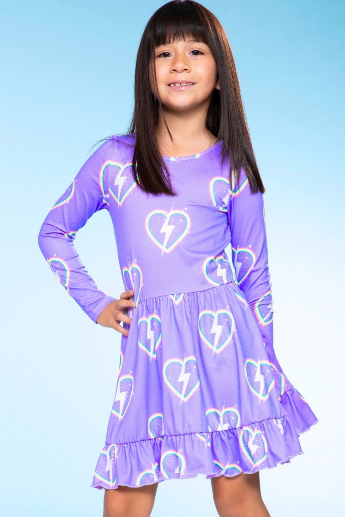 Simply Soft Long Sleeve Be Happy Flounce Dress - Hot Pink Rainbow