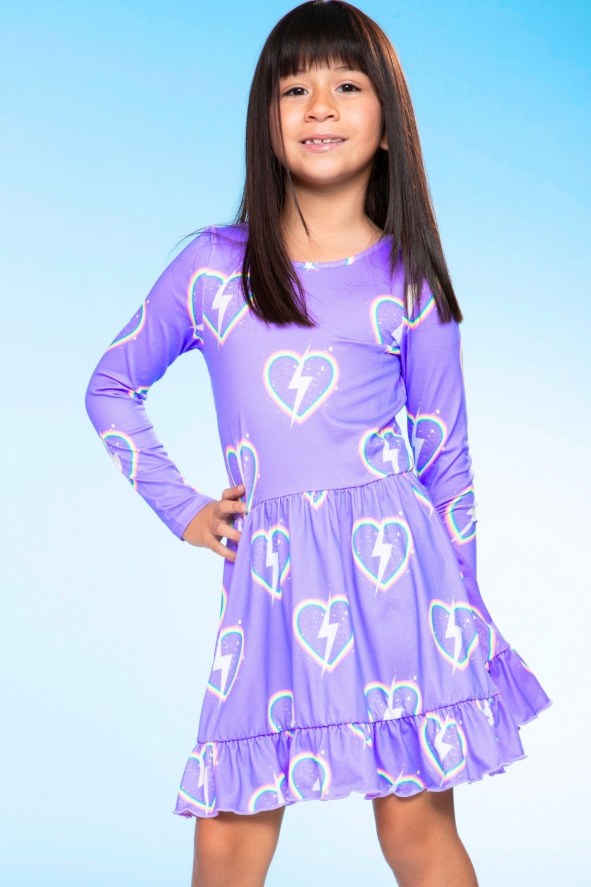 Simply Soft Long Sleeve Be Happy Flounce Dress - Hot Pink Rainbow